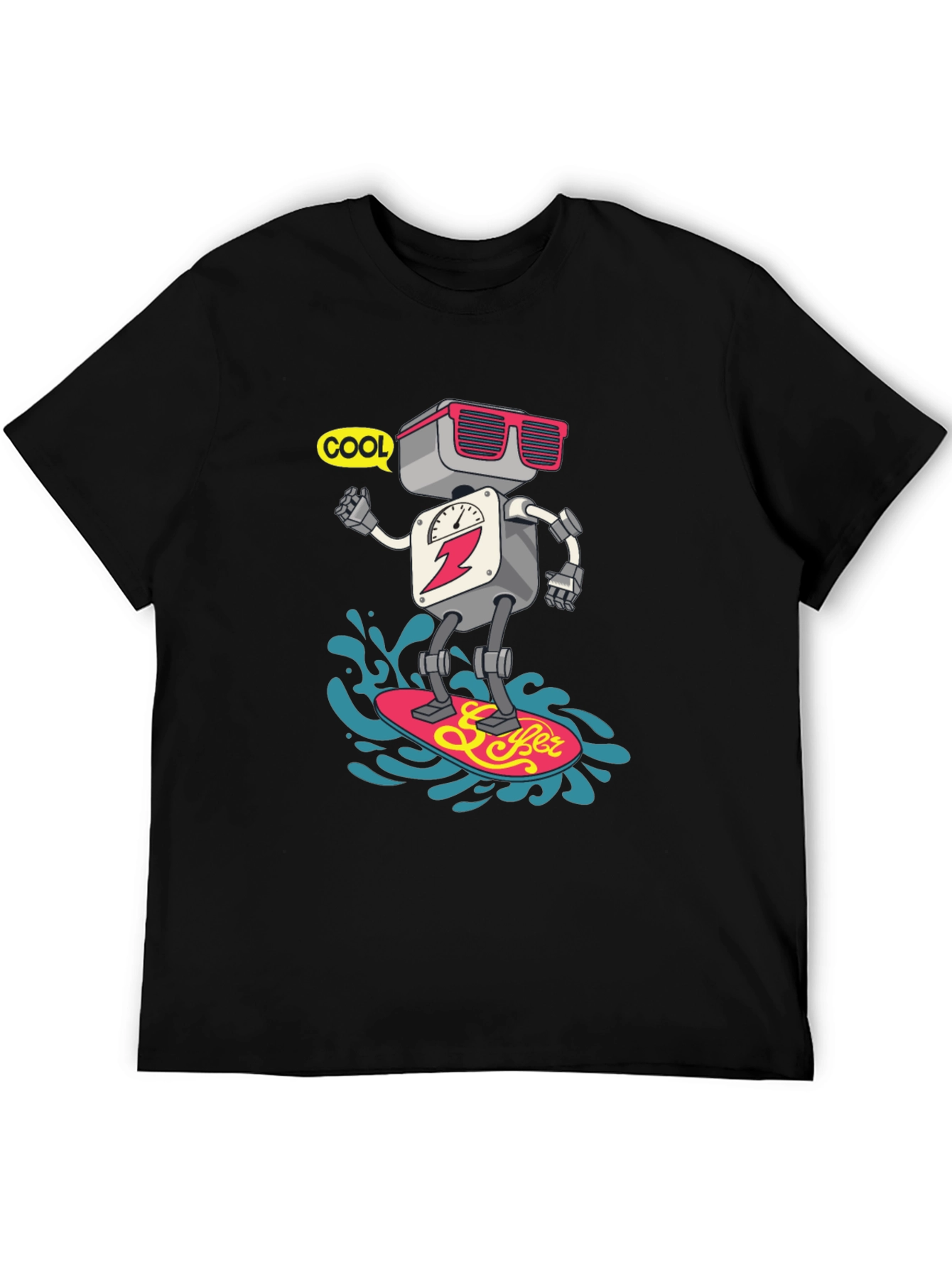 Cool Robot Surfing T-Shirt - Black