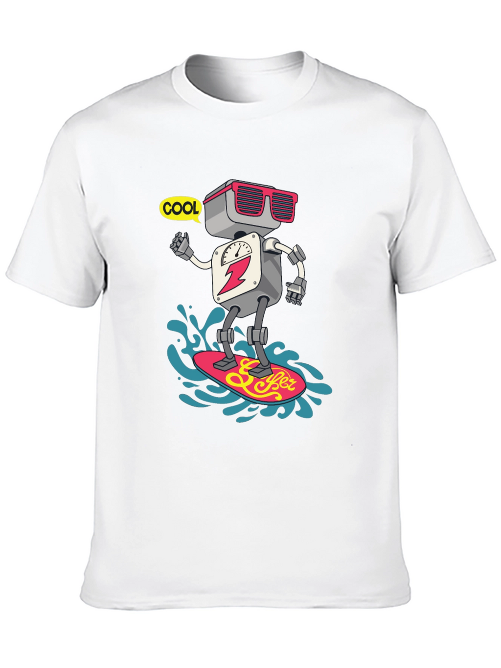 Cool Robot Surfing T-Shirt - Black