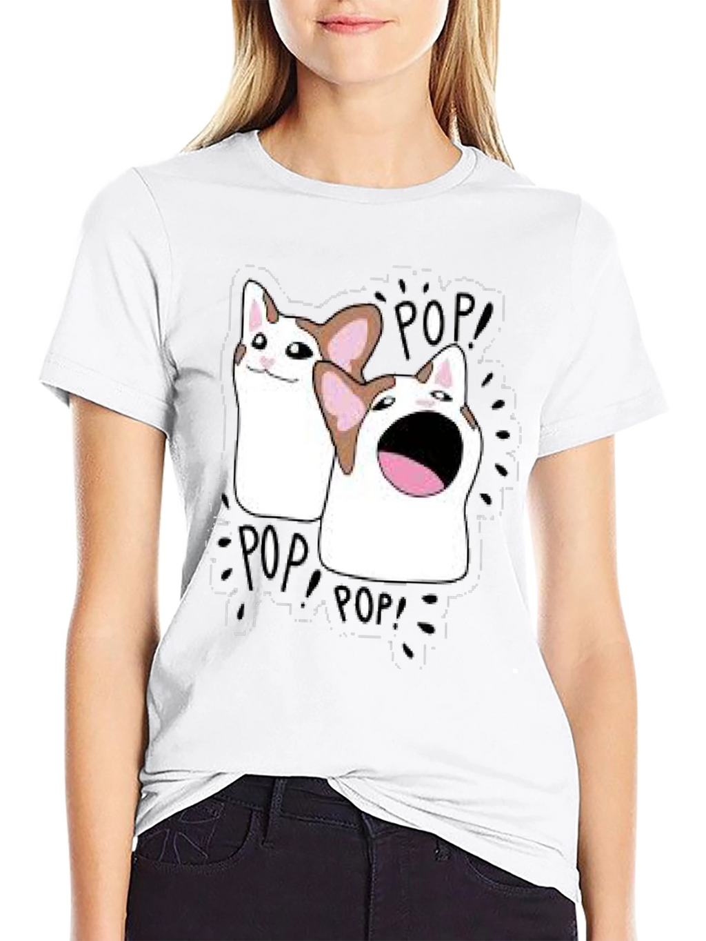 Pop Cat Meme T-Shirt - Black Funny Graphic Tee