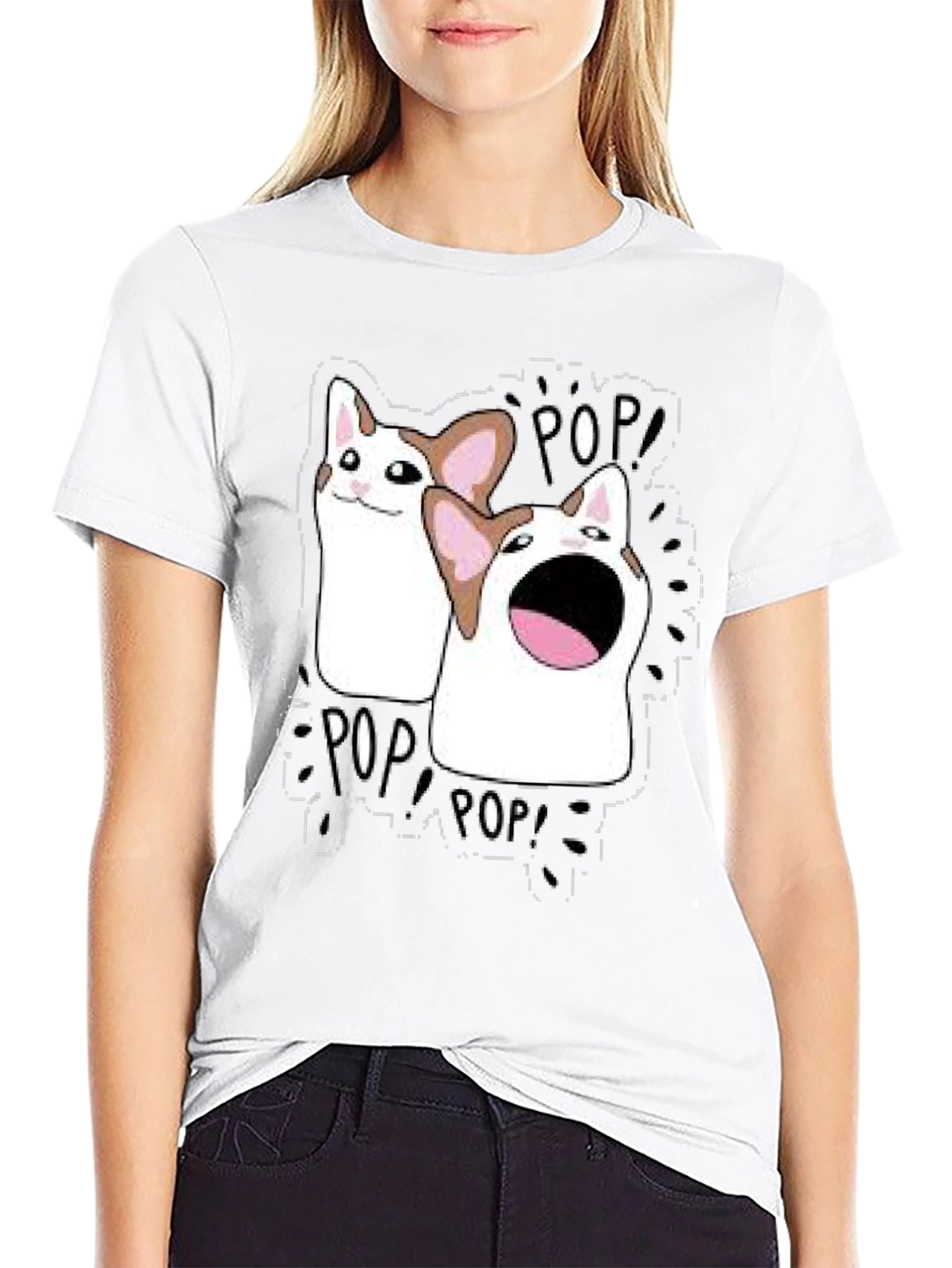 Pop Cat Meme T-Shirt - Black Funny Graphic Tee