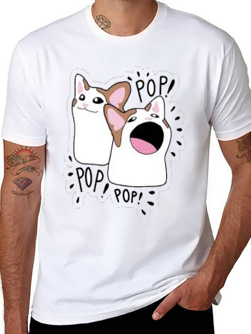 Pop Cat Meme T-Shirt - Black Funny Graphic Tee