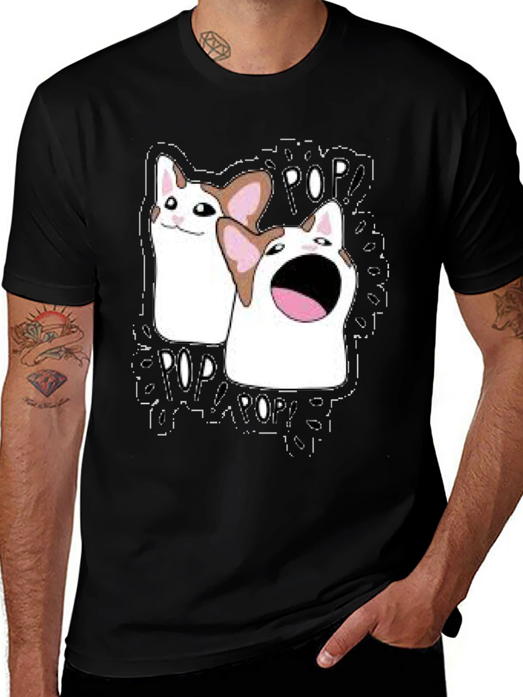 Pop Cat Meme T-Shirt - Black Funny Graphic Tee