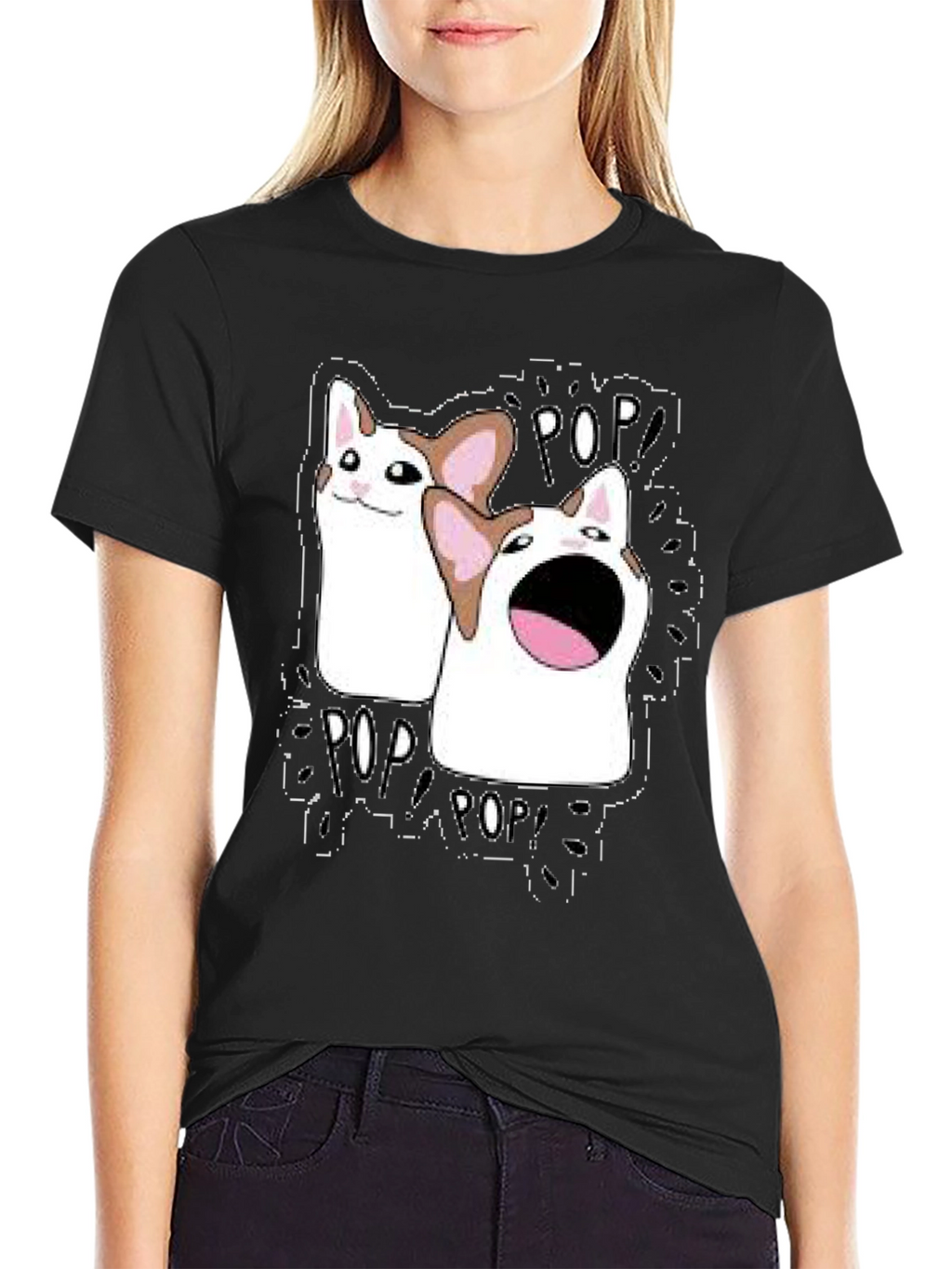 Pop Cat Meme T-Shirt - Black Funny Graphic Tee