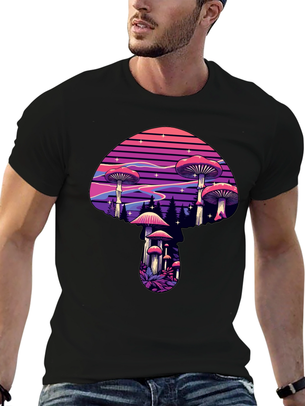 Mushroom Graphic Black T-Shirt