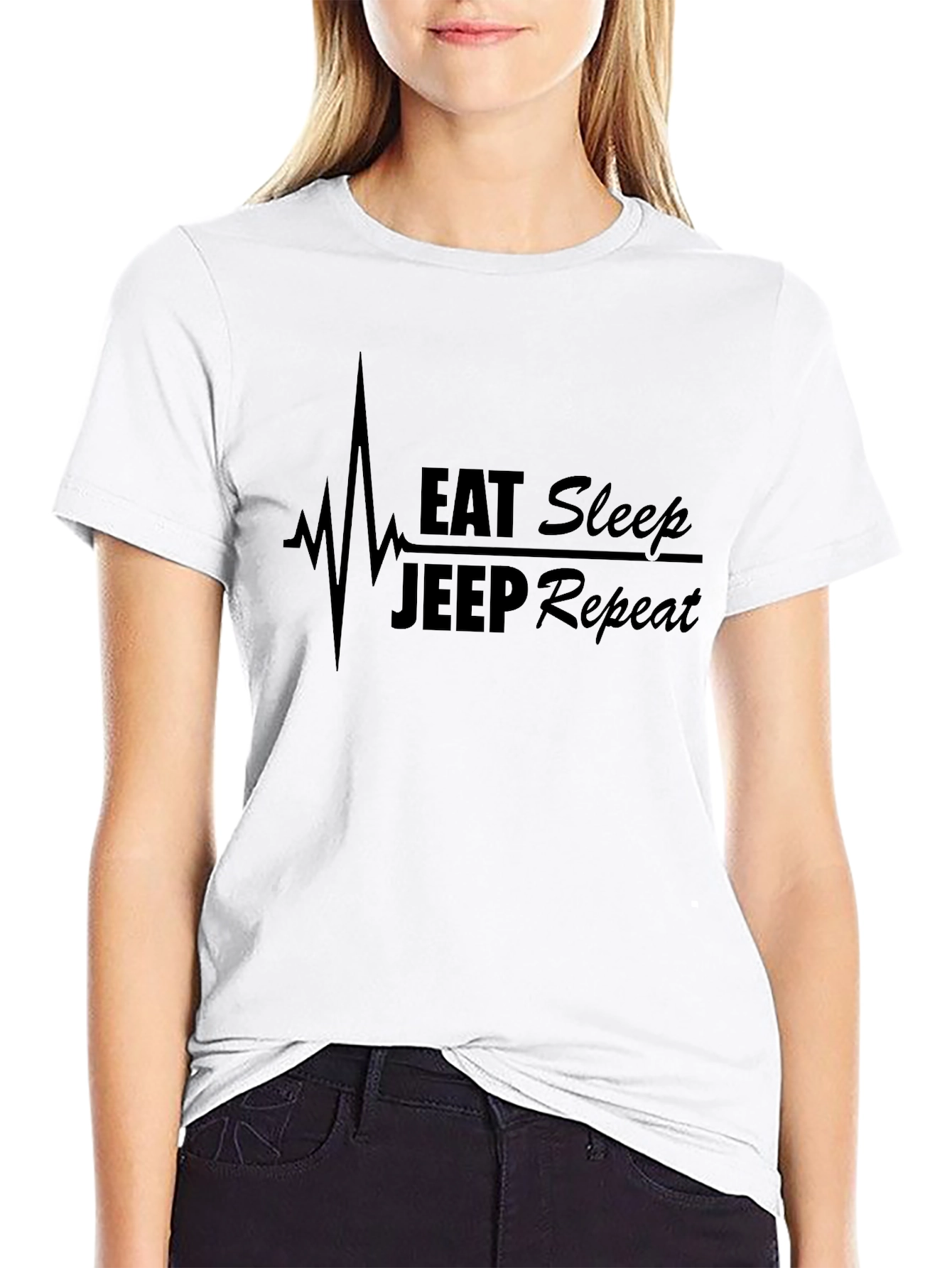 Eat Sleep Jeep Repeat Black Graphic T-Shirt