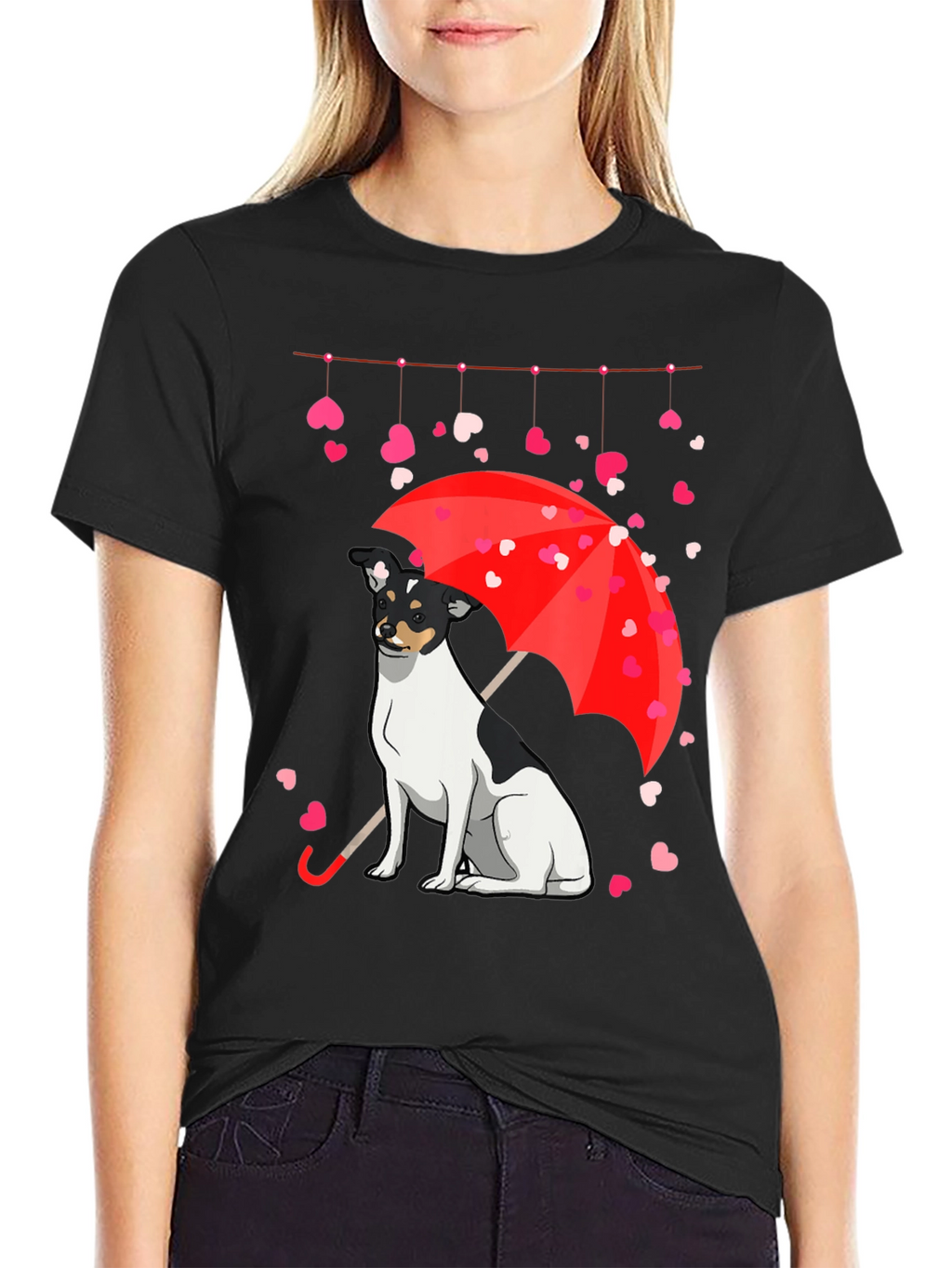 Dog Under Umbrella Heart T-Shirt