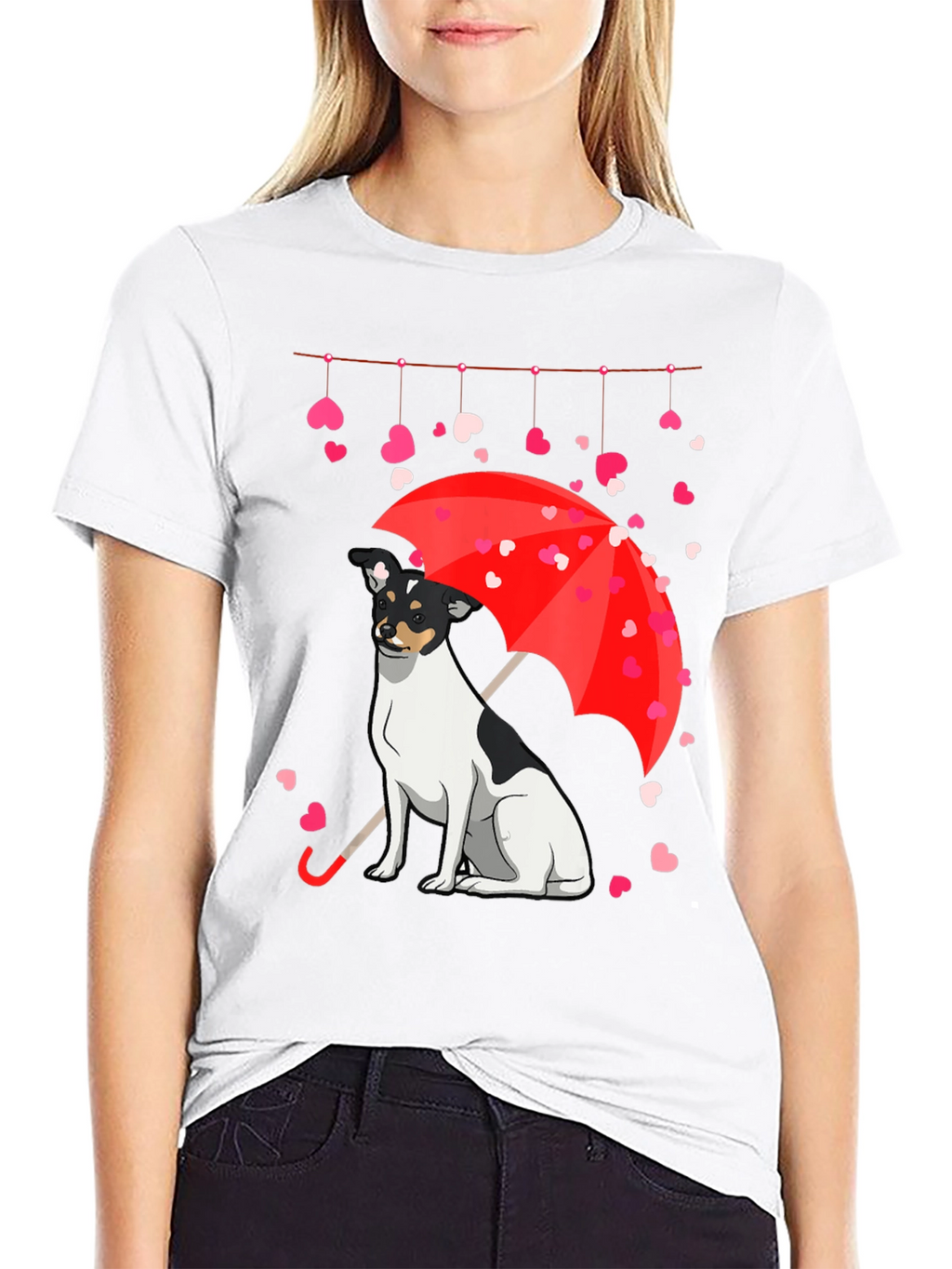 Dog Under Umbrella Heart T-Shirt