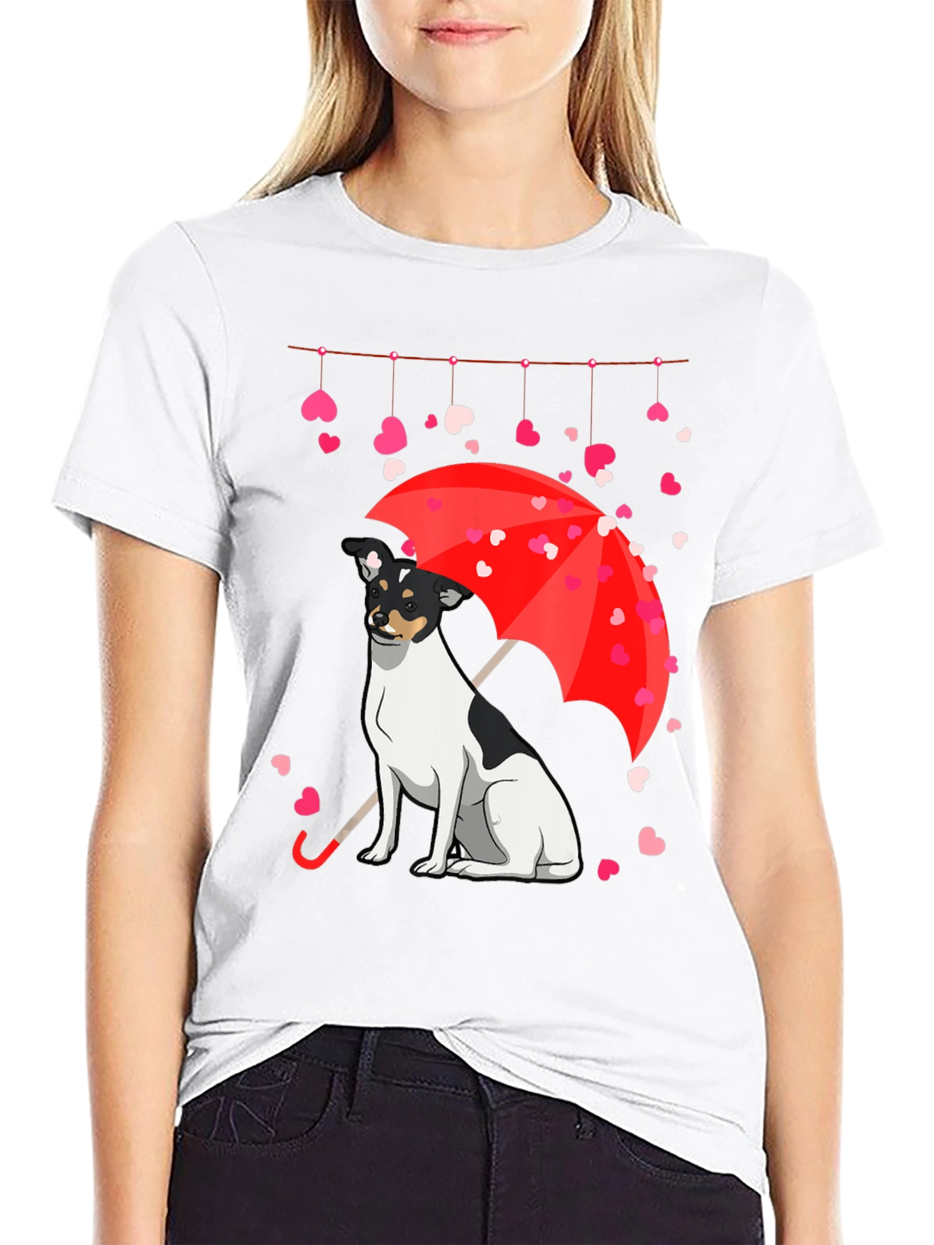 Dog Under Umbrella Heart T-Shirt