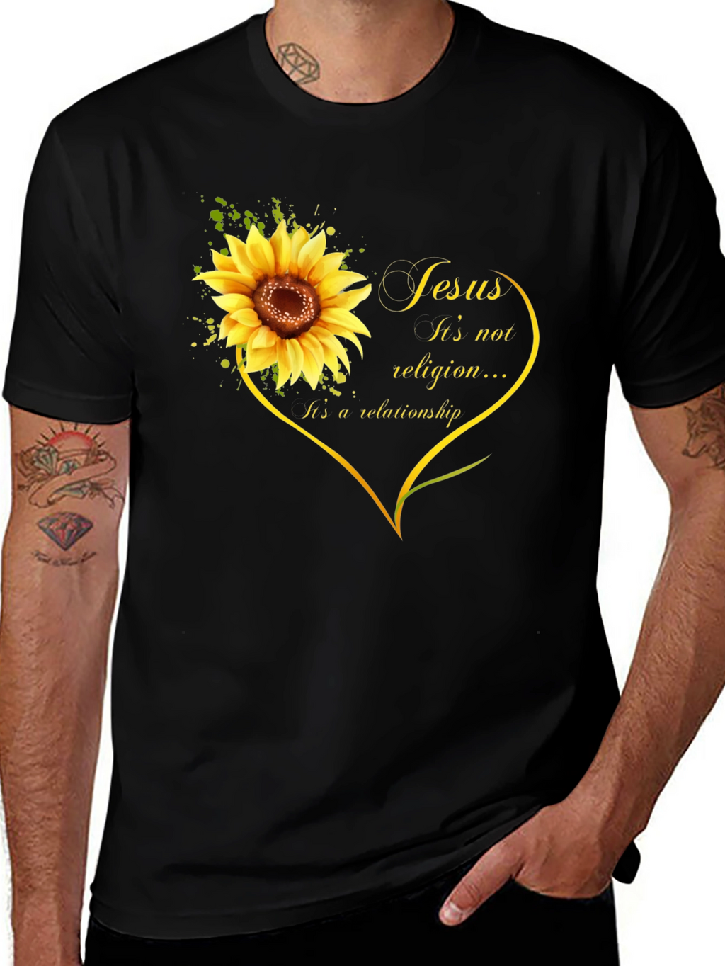 Jesus Sunflower Heart Graphic T-Shirt