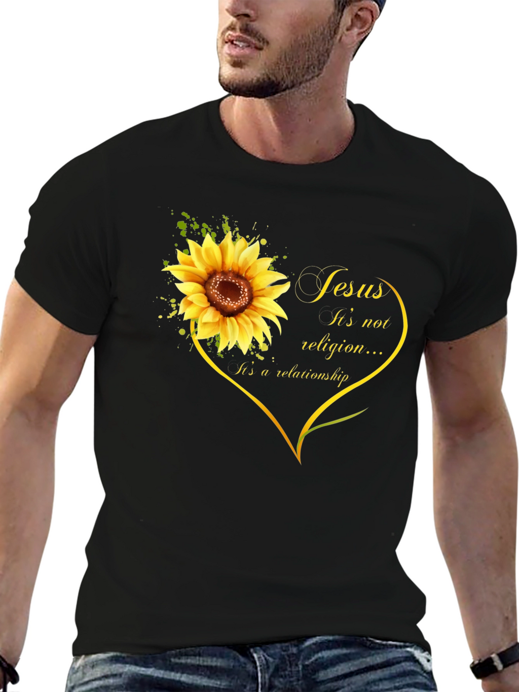 Jesus Sunflower Heart Graphic T-Shirt