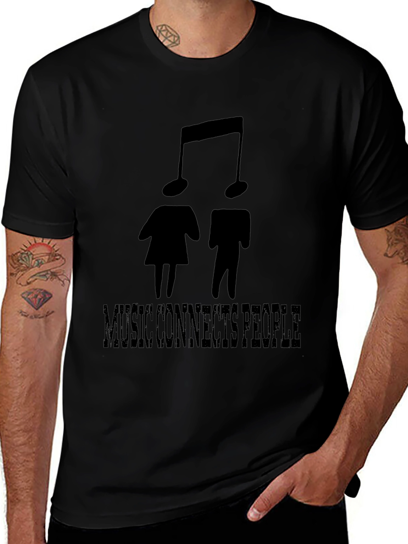 Music Connects People Black Graphic T-Shirt
