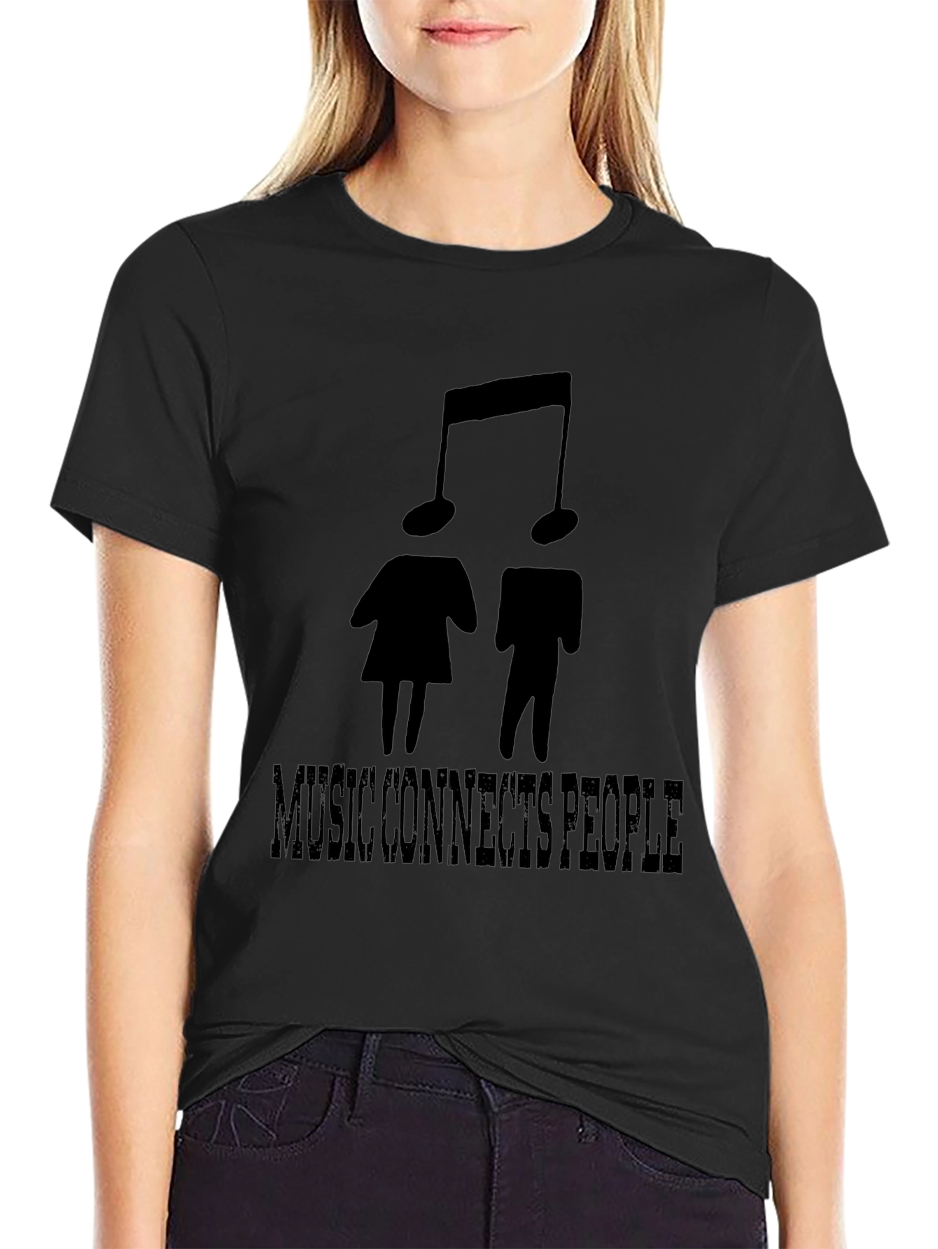 Music Connects People Black Graphic T-Shirt
