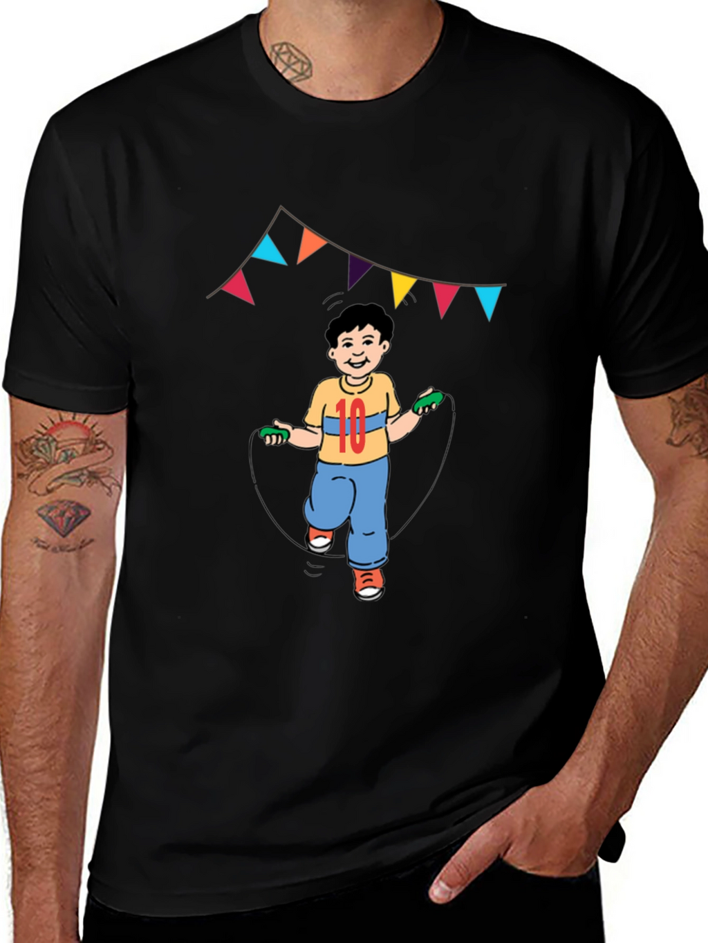Boy Jumping Rope Graphic Tee - Black