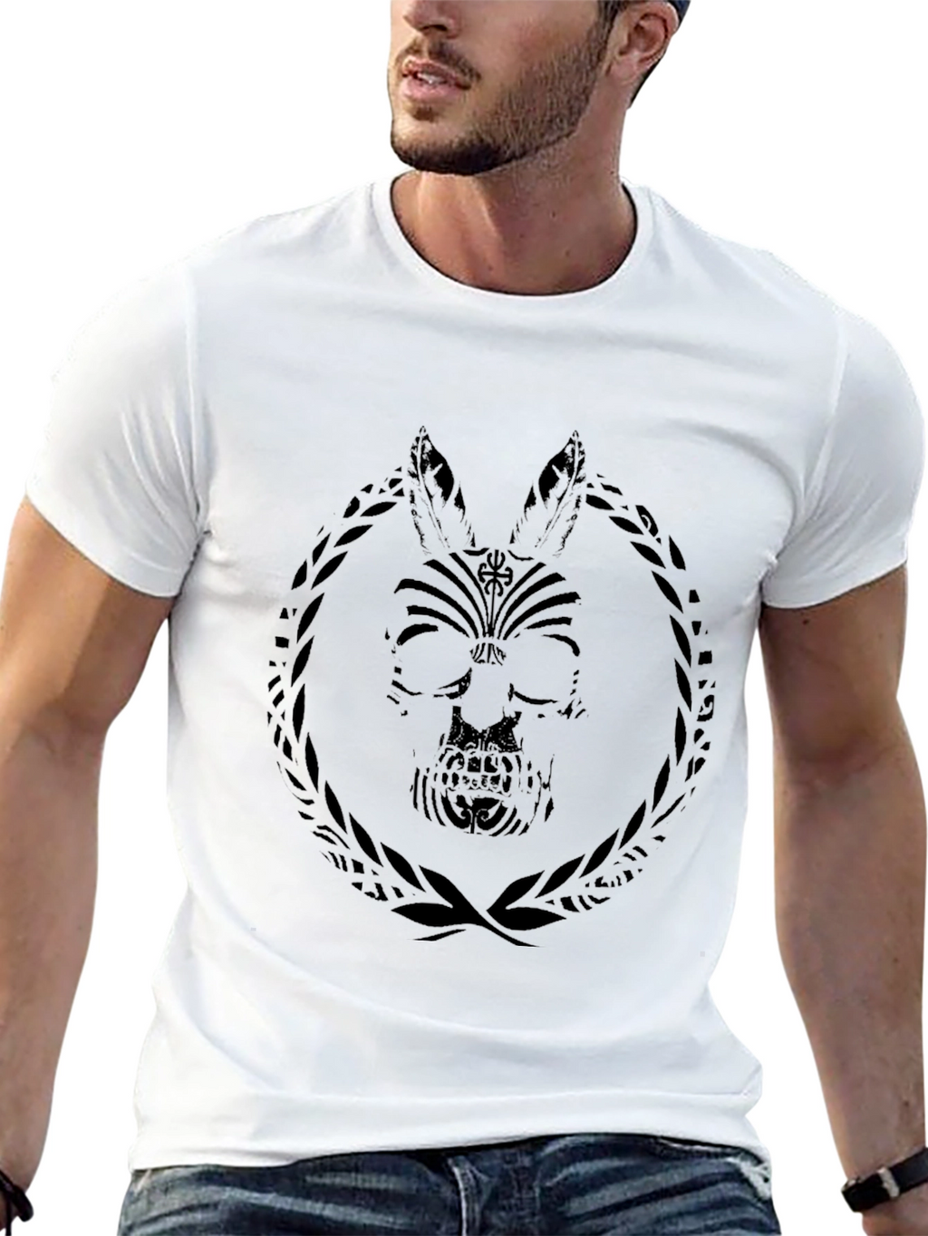 Black T-Shirt with Skull Rabbit Graphic