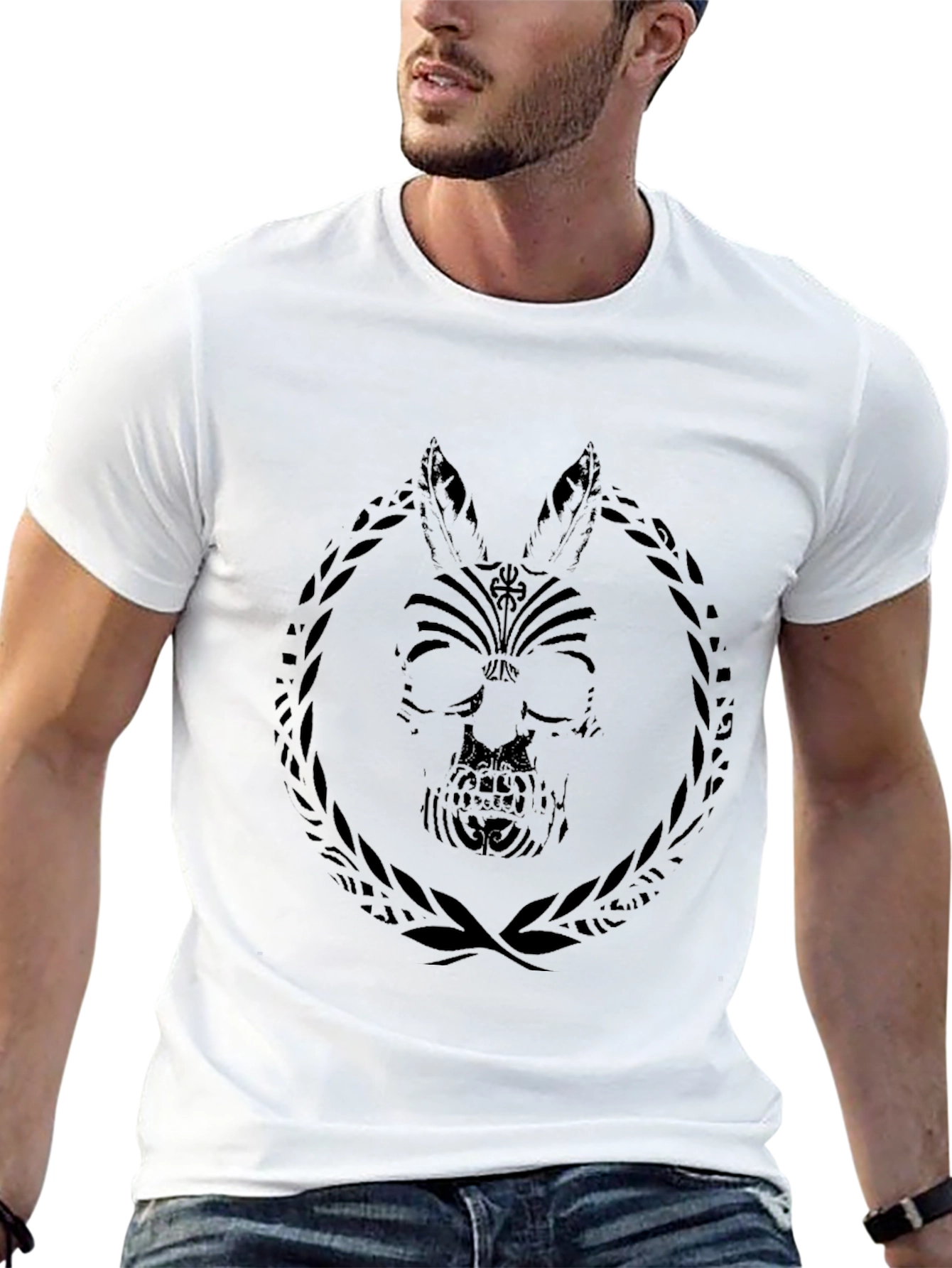 Black T-Shirt with Skull Rabbit Graphic