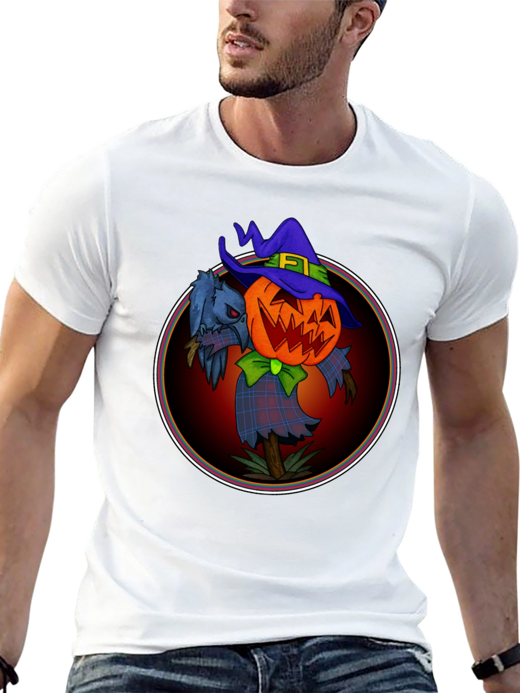 Spooky Jack-O-Lantern Scarecrow Graphic Tee