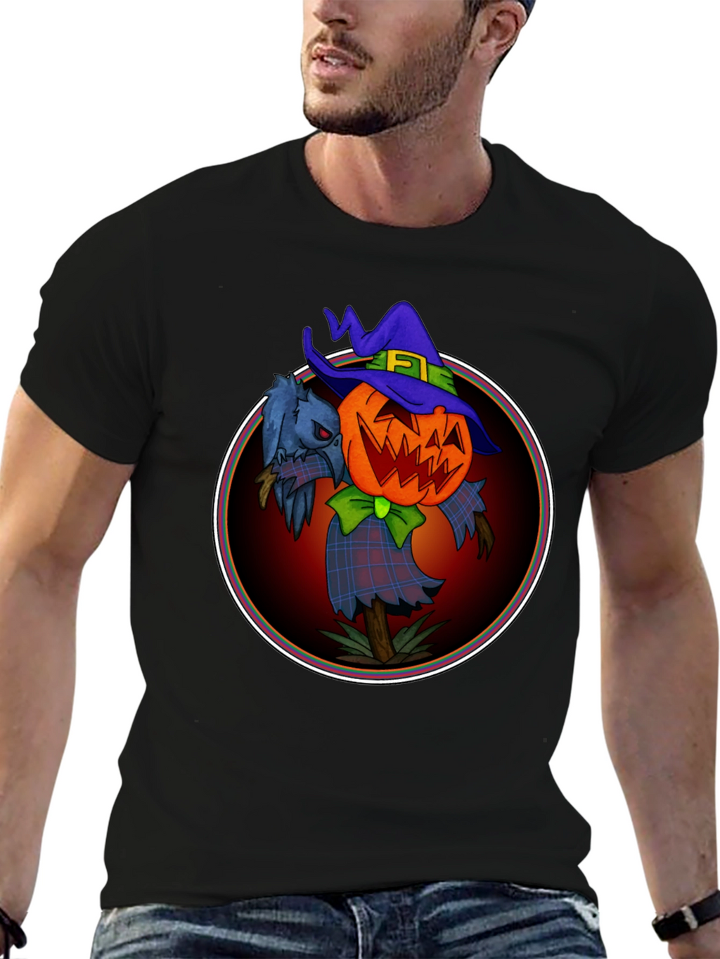Spooky Jack-O-Lantern Scarecrow Graphic Tee
