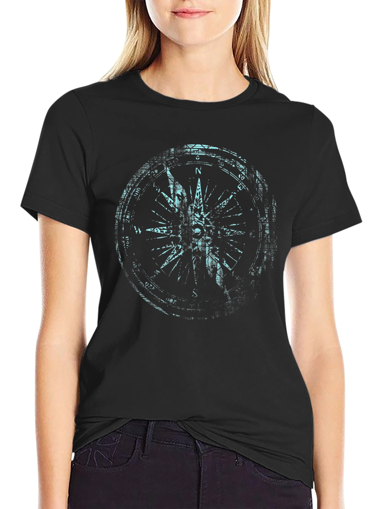 Mens Black Compass Graphic Print Tee