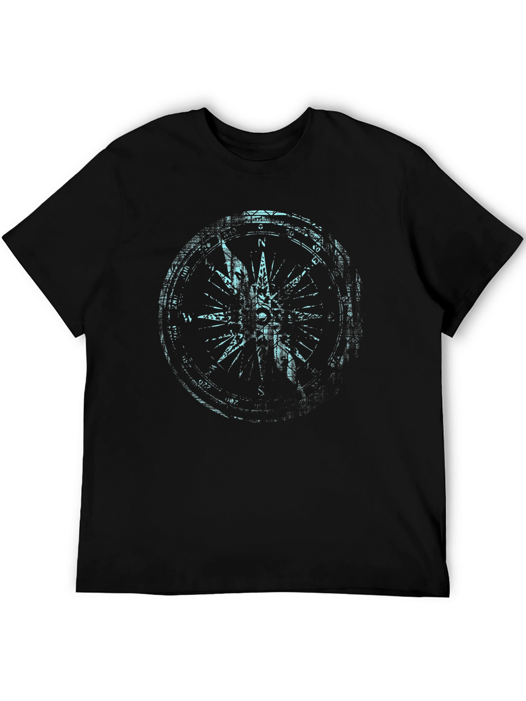 Mens Black Compass Graphic Print Tee