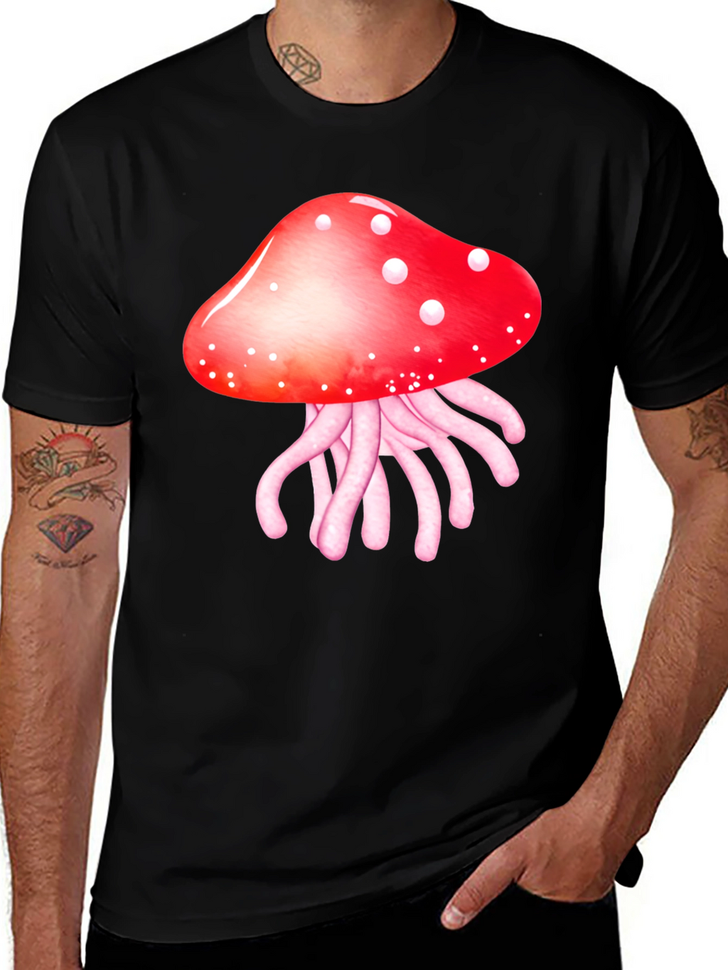 Mushroom Jellyfish Graphic T-Shirt - Funky Crew Neck Tee