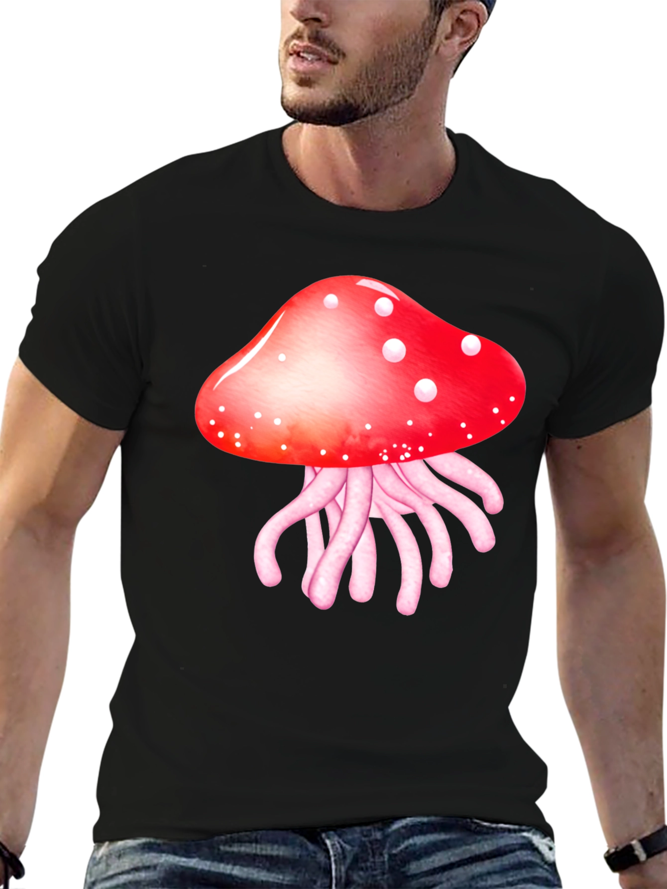 Mushroom Jellyfish Graphic T-Shirt - Funky Crew Neck Tee