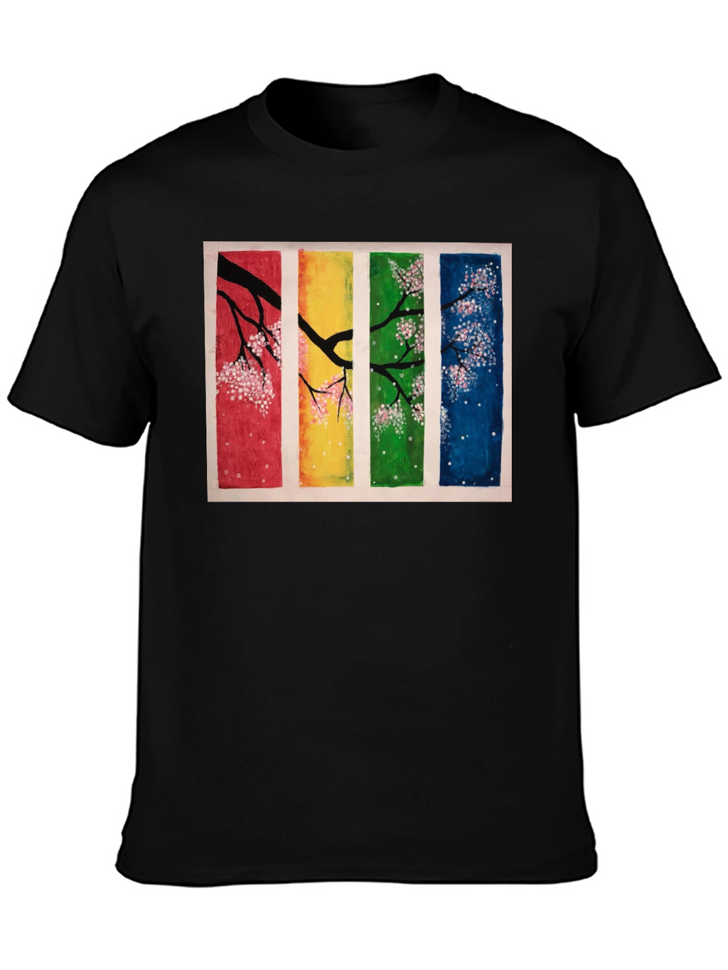 Four Seasons Blossom T-Shirt - Artistic Black Tee