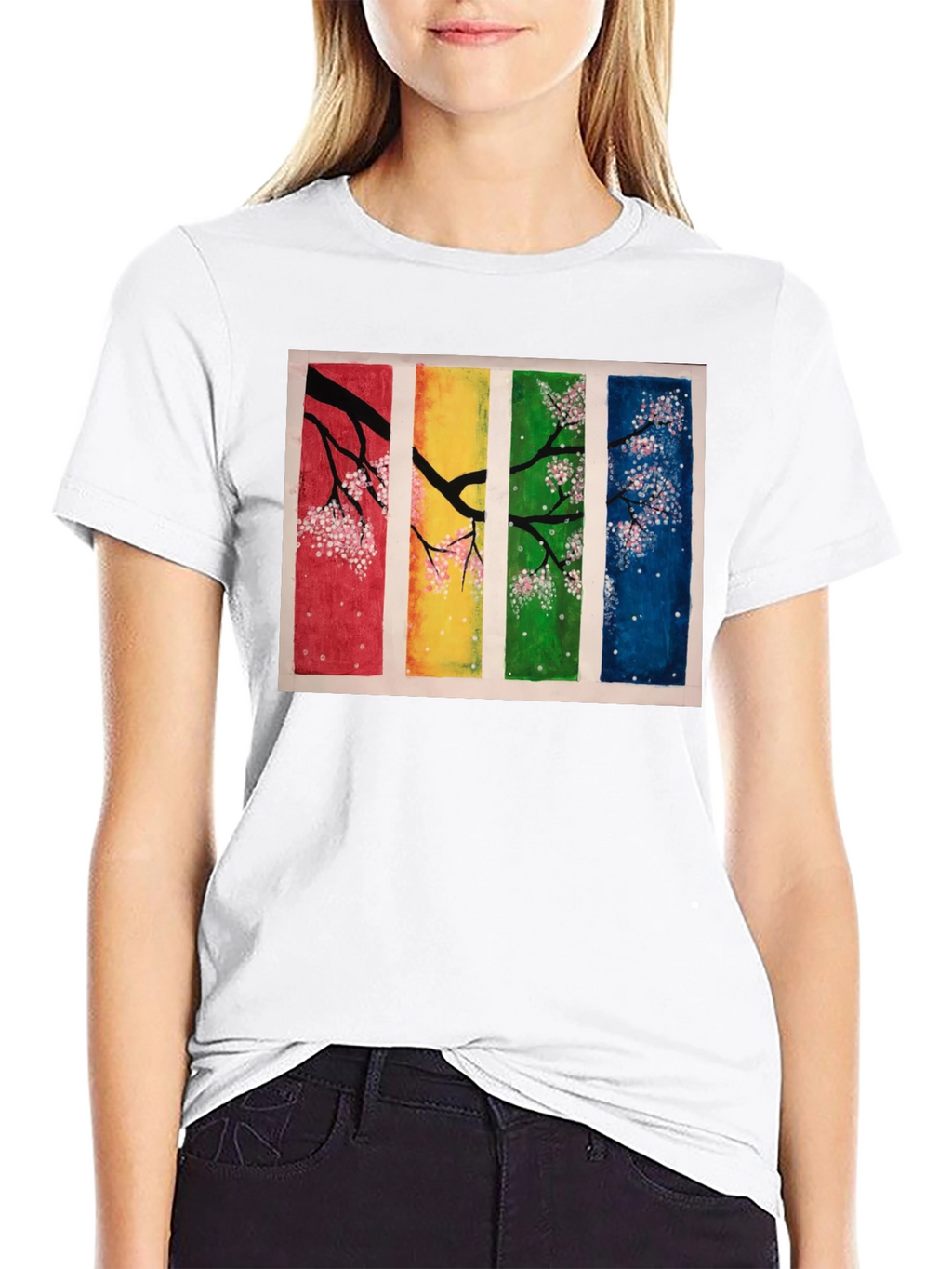 Four Seasons Blossom T-Shirt - Artistic Black Tee