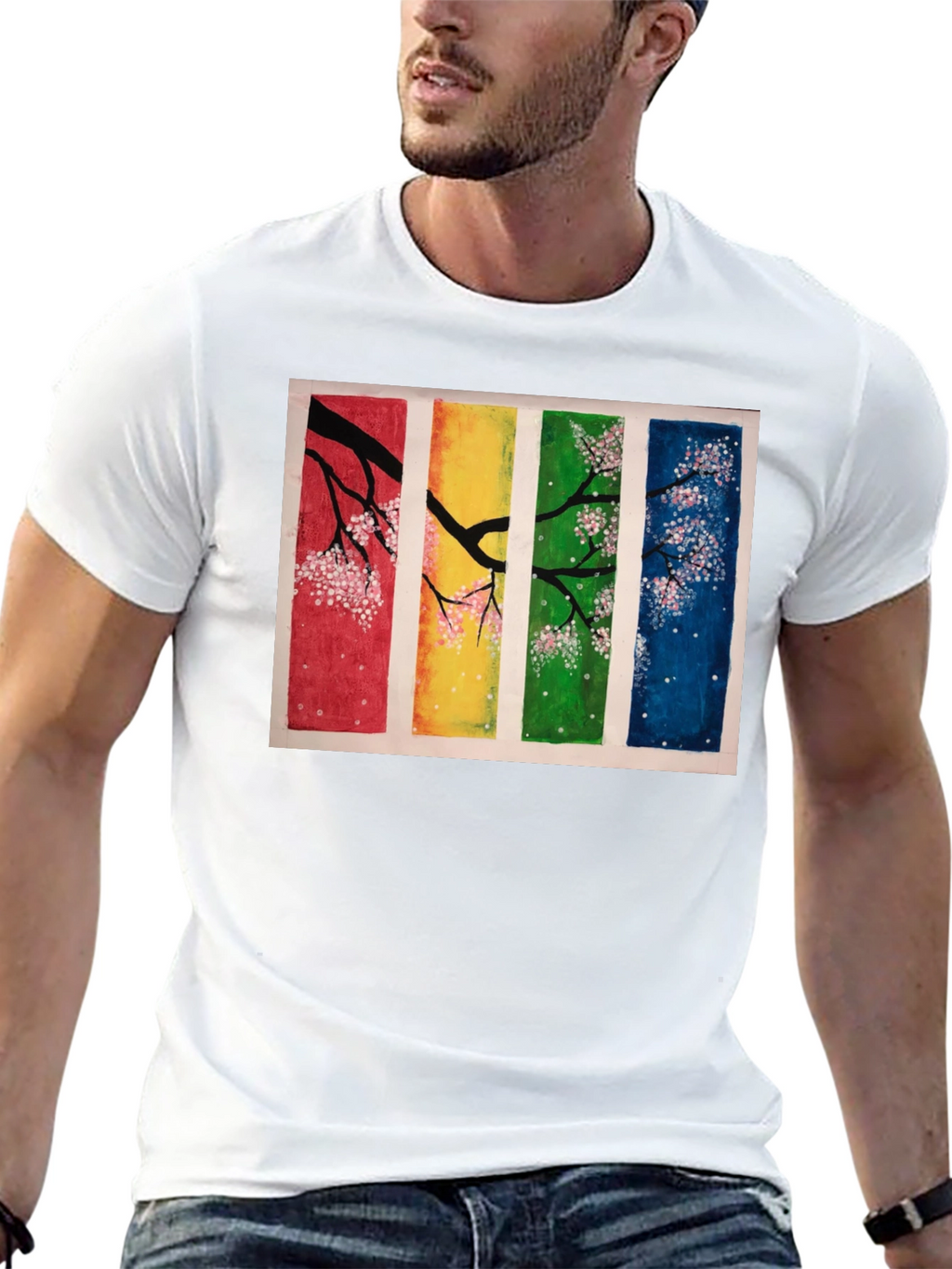 Four Seasons Blossom T-Shirt - Artistic Black Tee