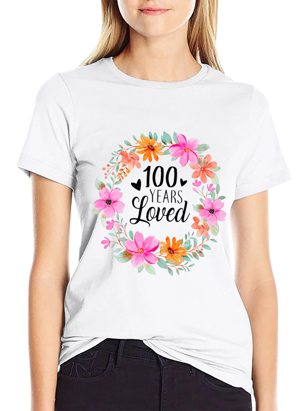 100 Years Loved Floral Wreath T-Shirt