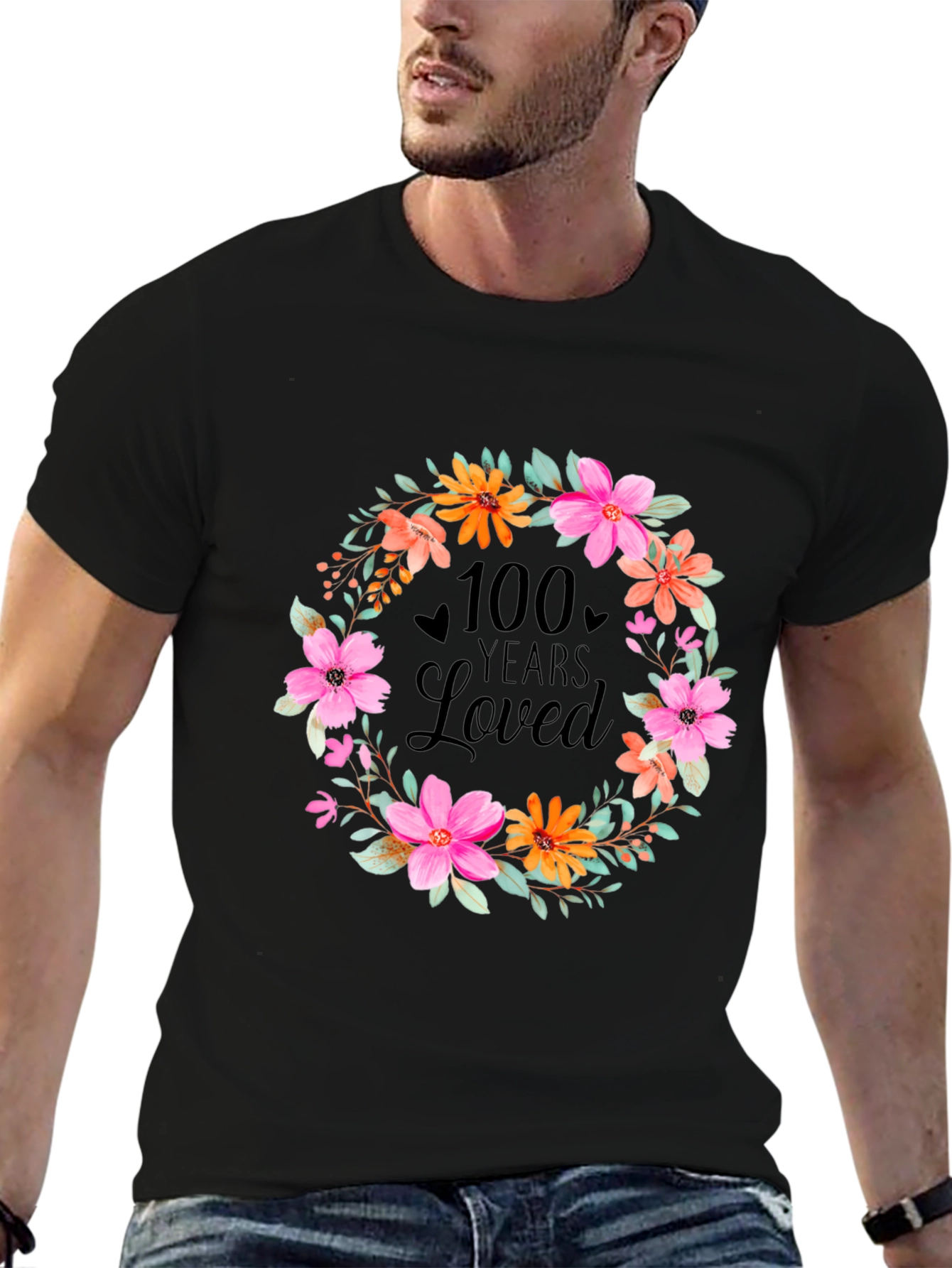 100 Years Loved Floral Wreath T-Shirt
