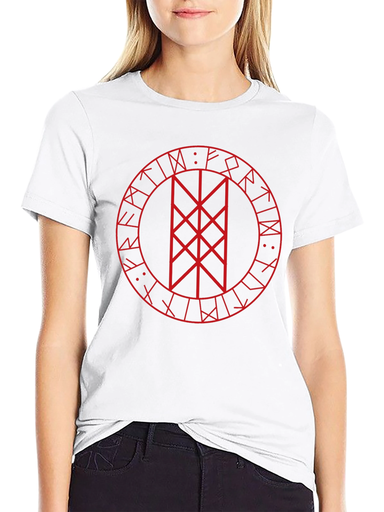 Red Bindrune Viking T-Shirt - Black