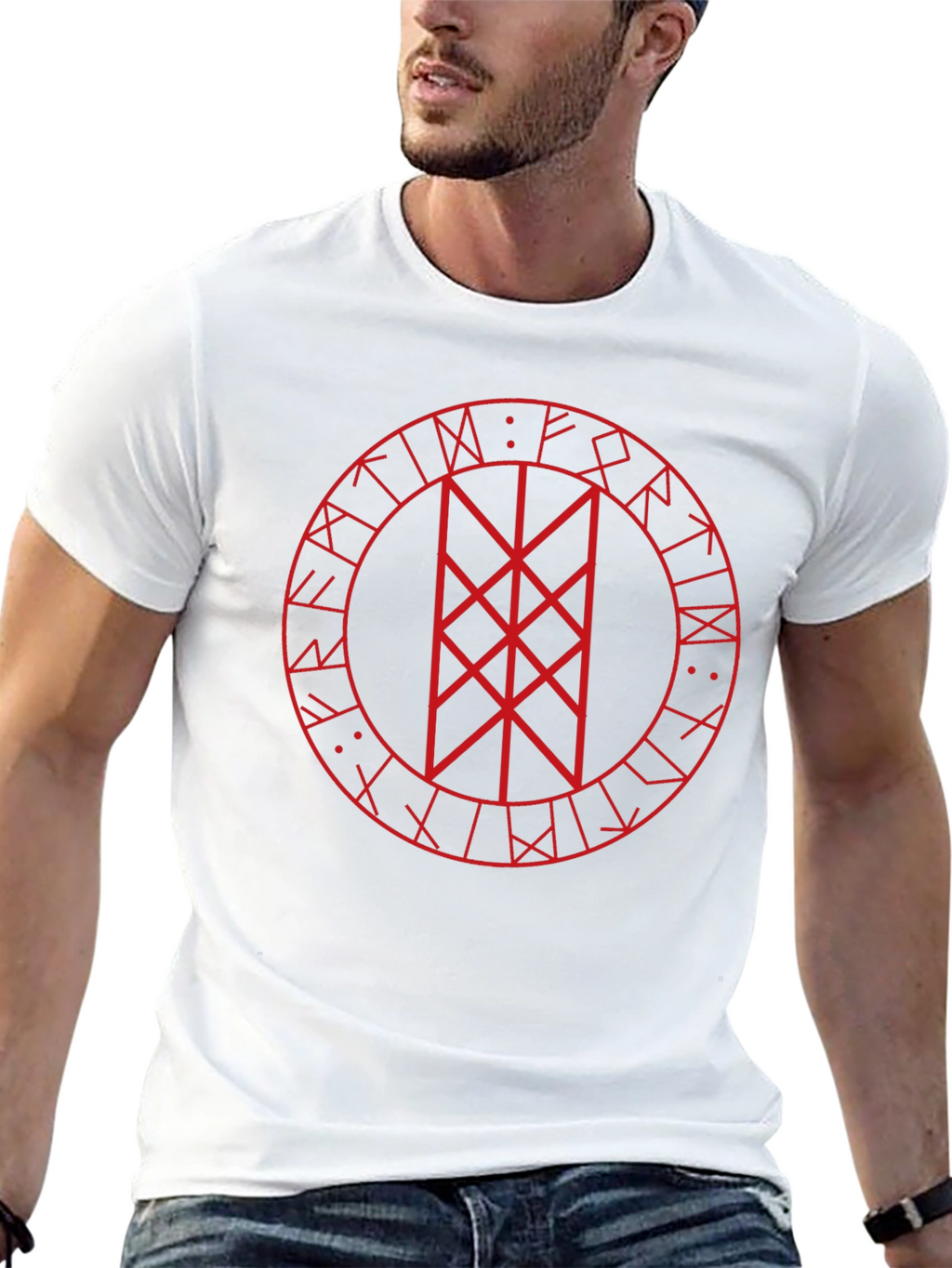 Red Bindrune Viking T-Shirt - Black