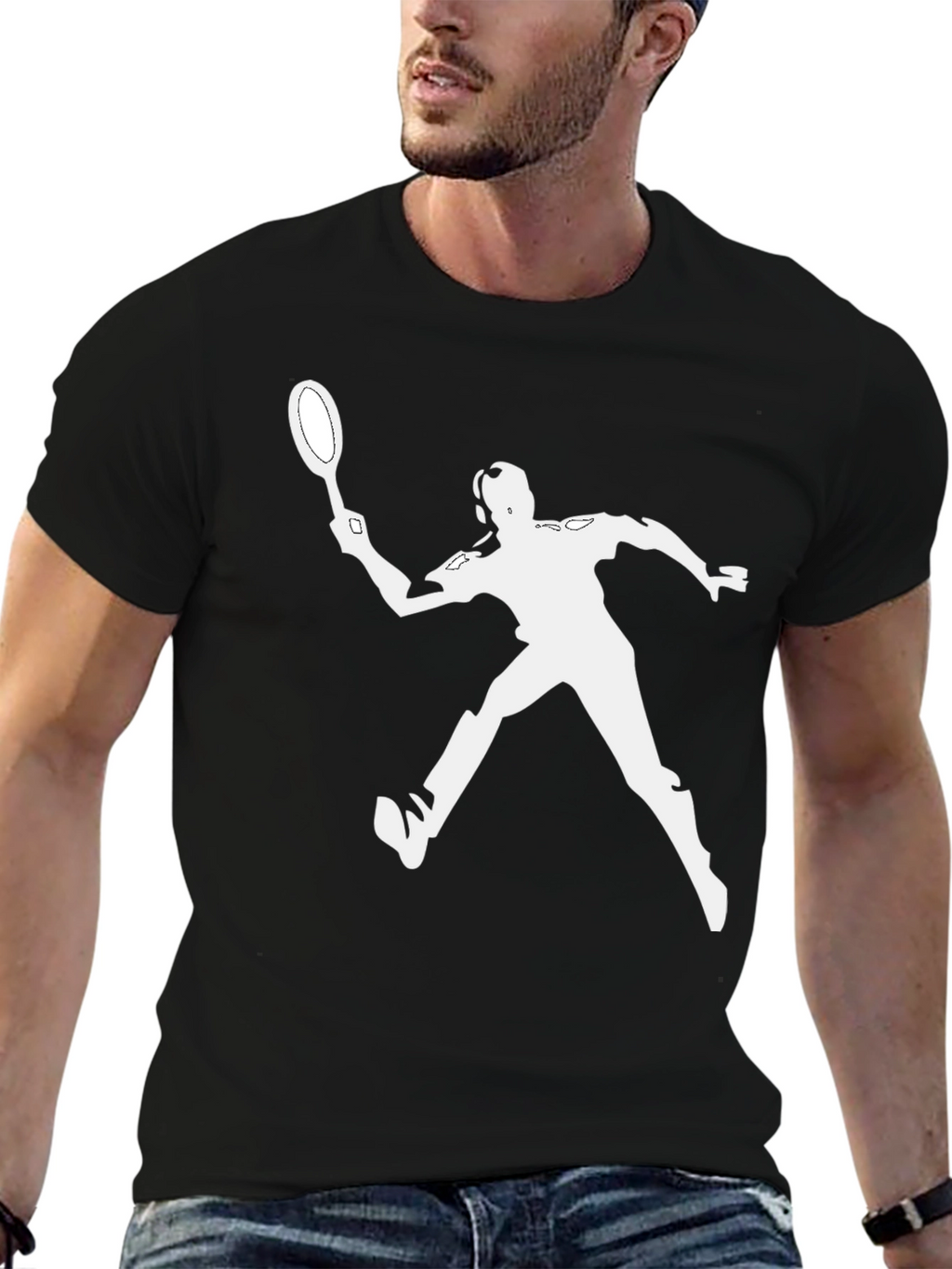 Tennis Player Silhouette Black T-Shirt