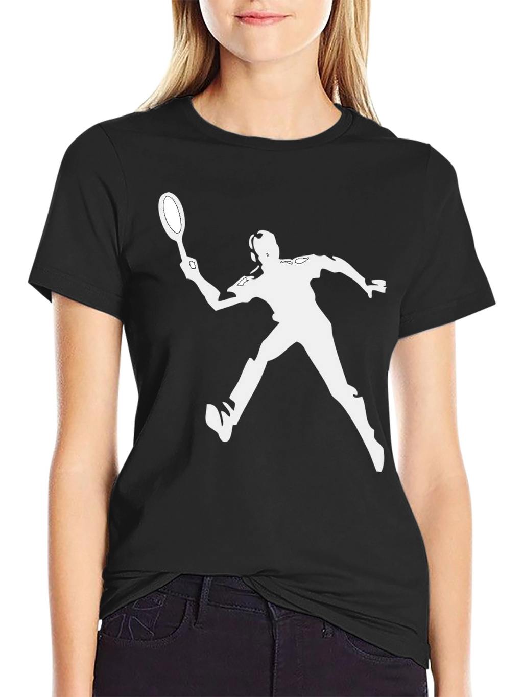 Tennis Player Silhouette Black T-Shirt
