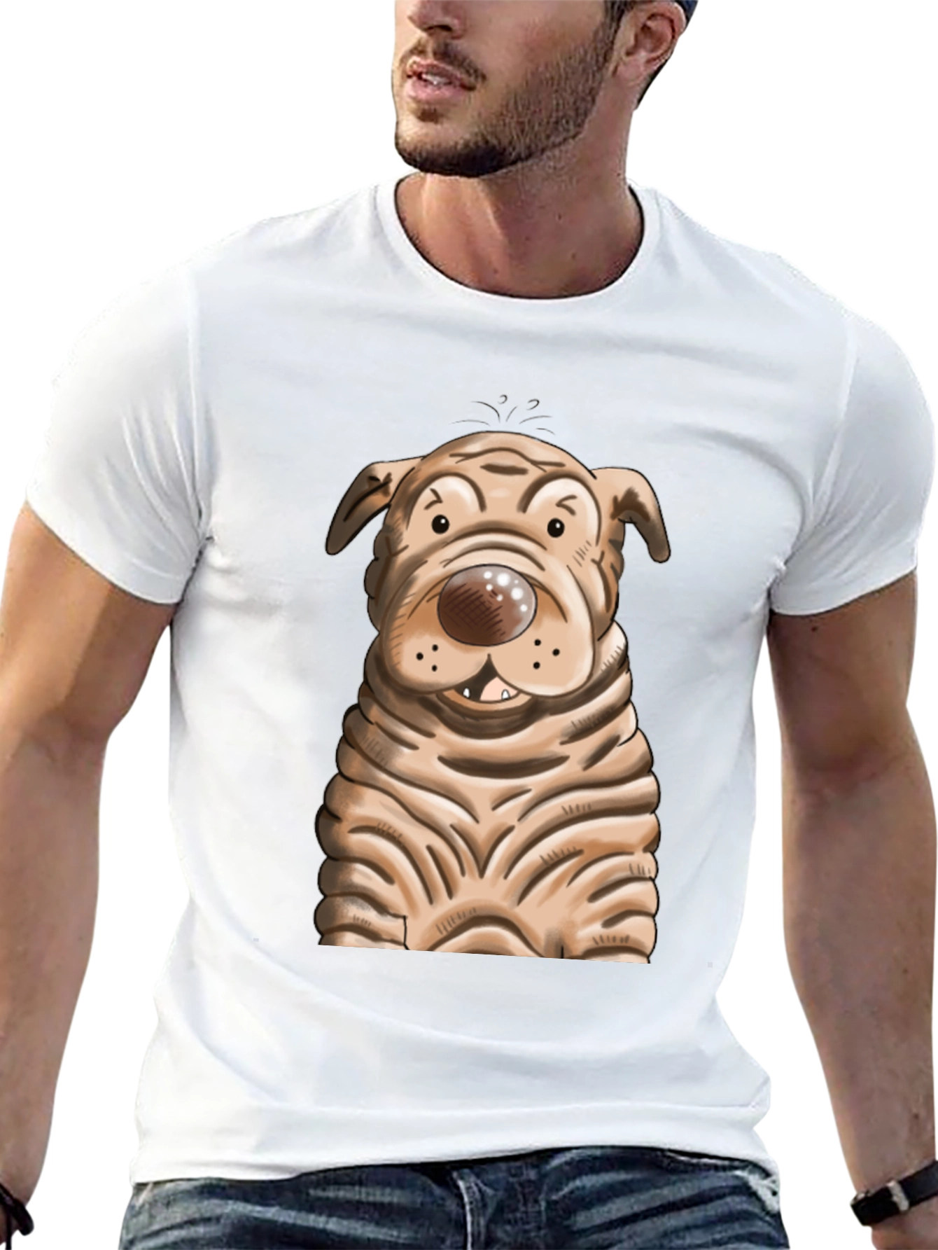 Cartoon Dog Graphic T-Shirt - Unisex Crew Neck