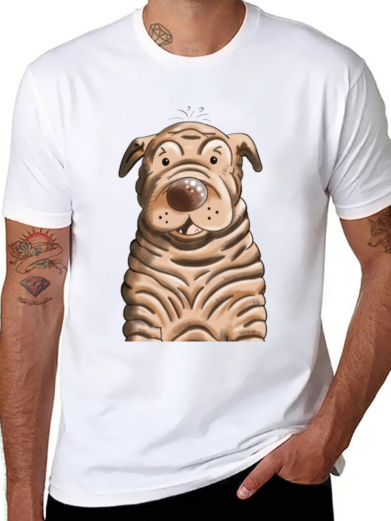 Cartoon Dog Graphic T-Shirt - Unisex Crew Neck