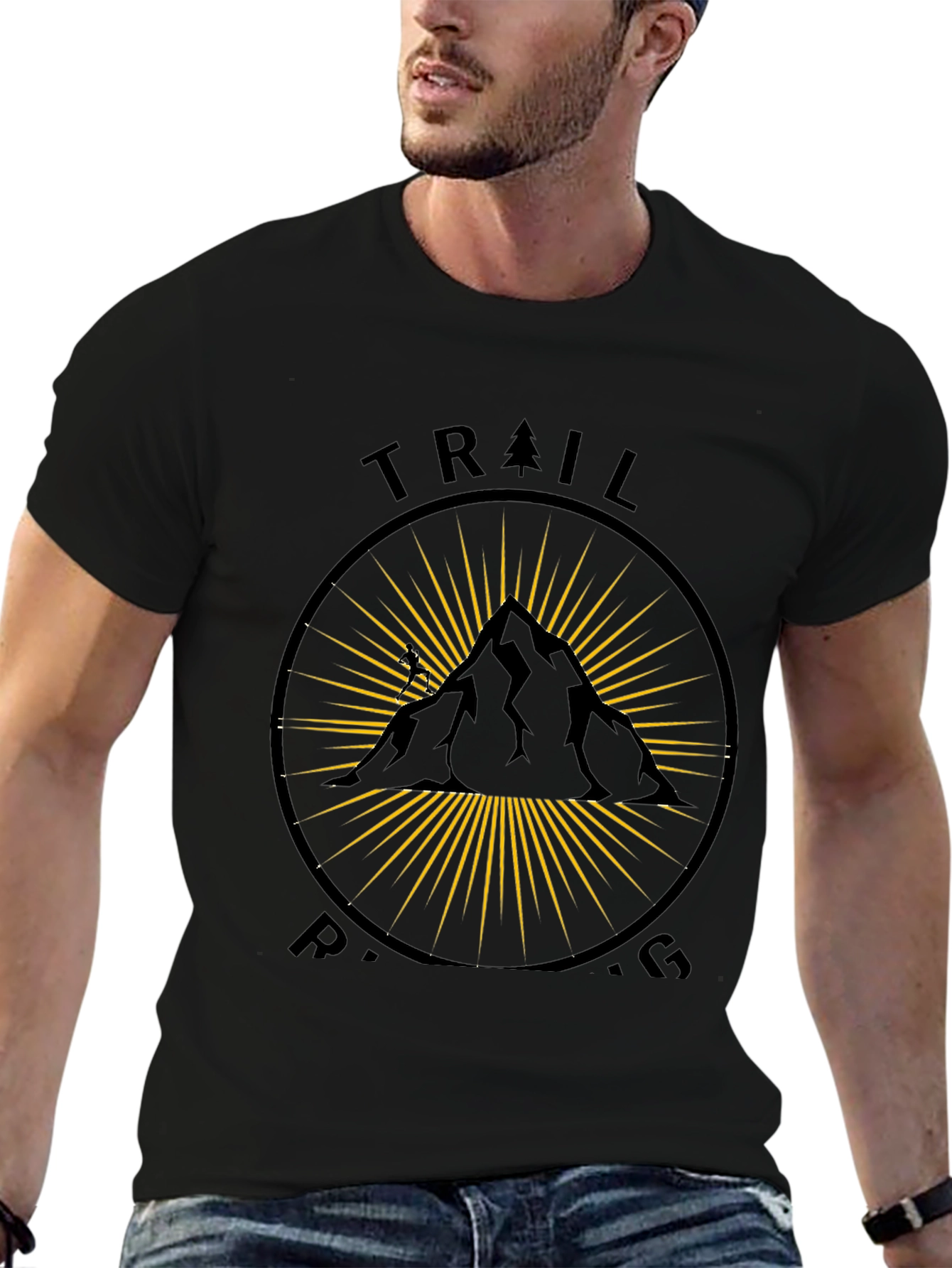 Trail Running Black T-Shirt - Mountain Design