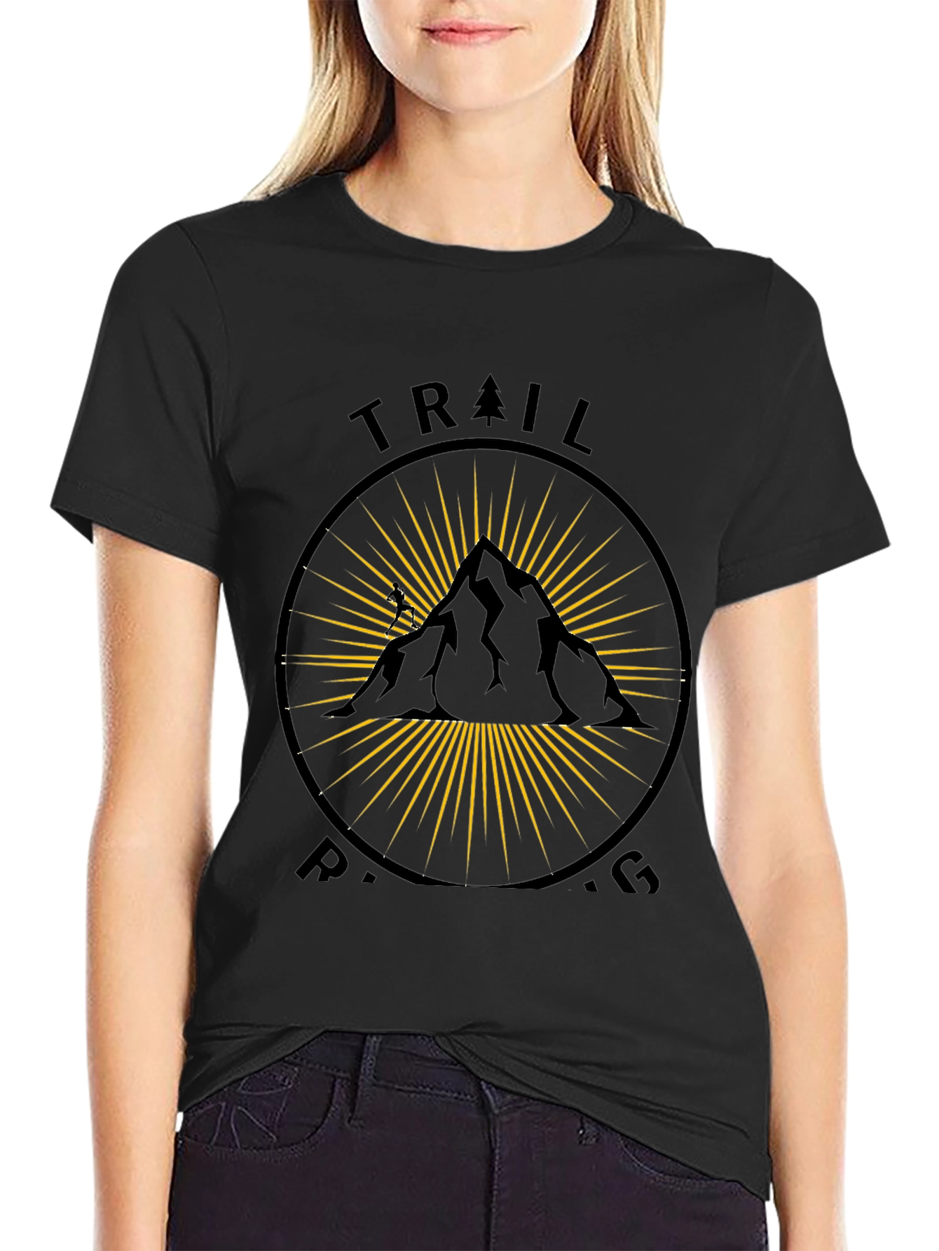 Trail Running Black T-Shirt - Mountain Design