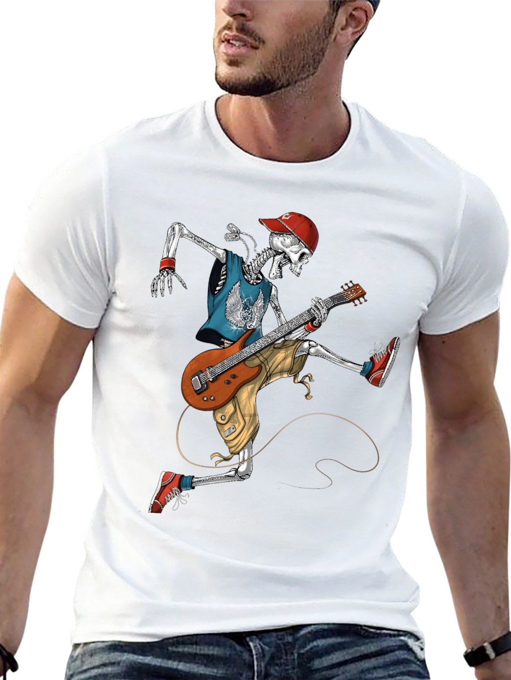 Rock On: Skeleton Guitarist Graphic T-Shirt