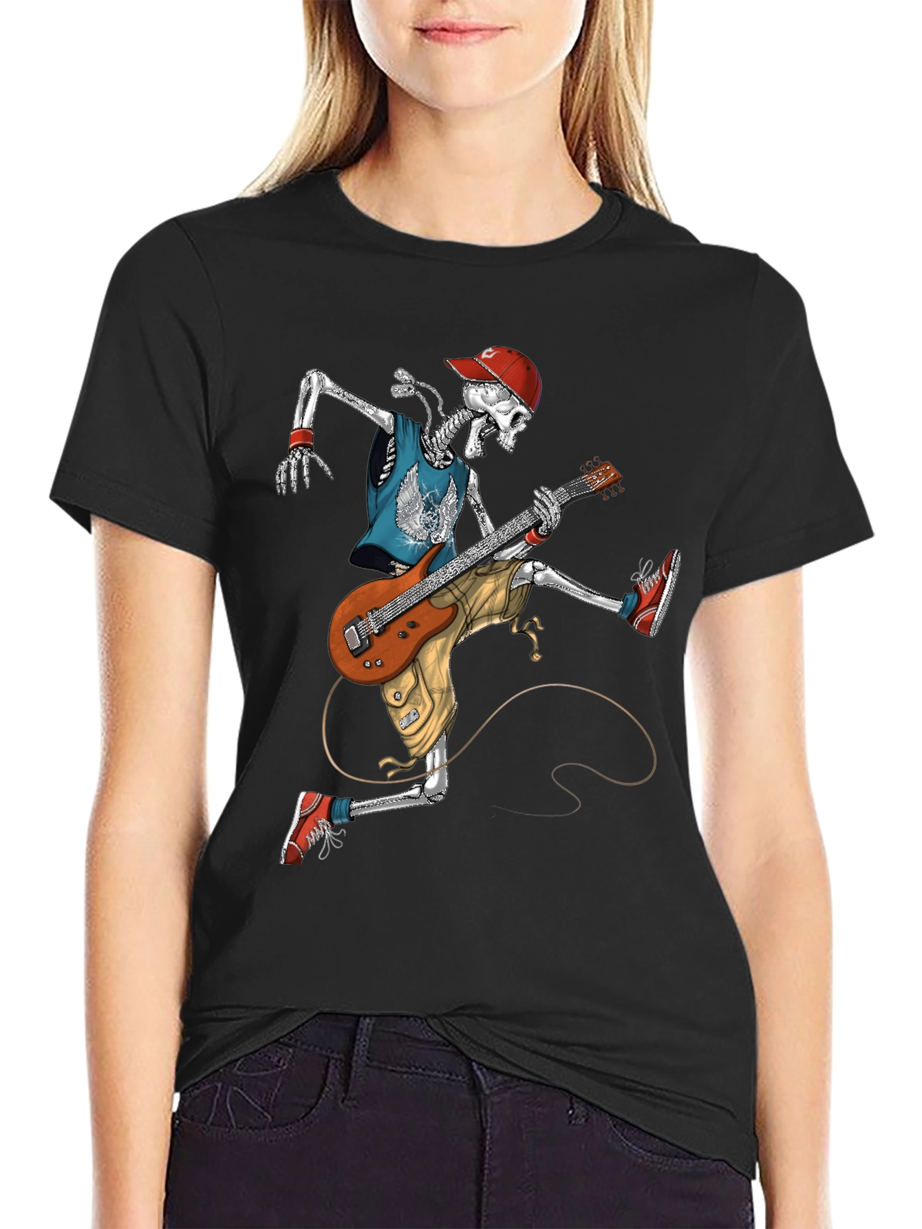 Rock On: Skeleton Guitarist Graphic T-Shirt