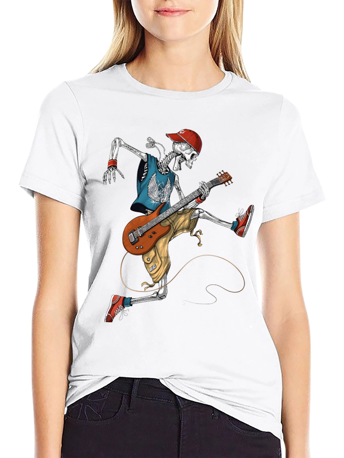 Rock On: Skeleton Guitarist Graphic T-Shirt