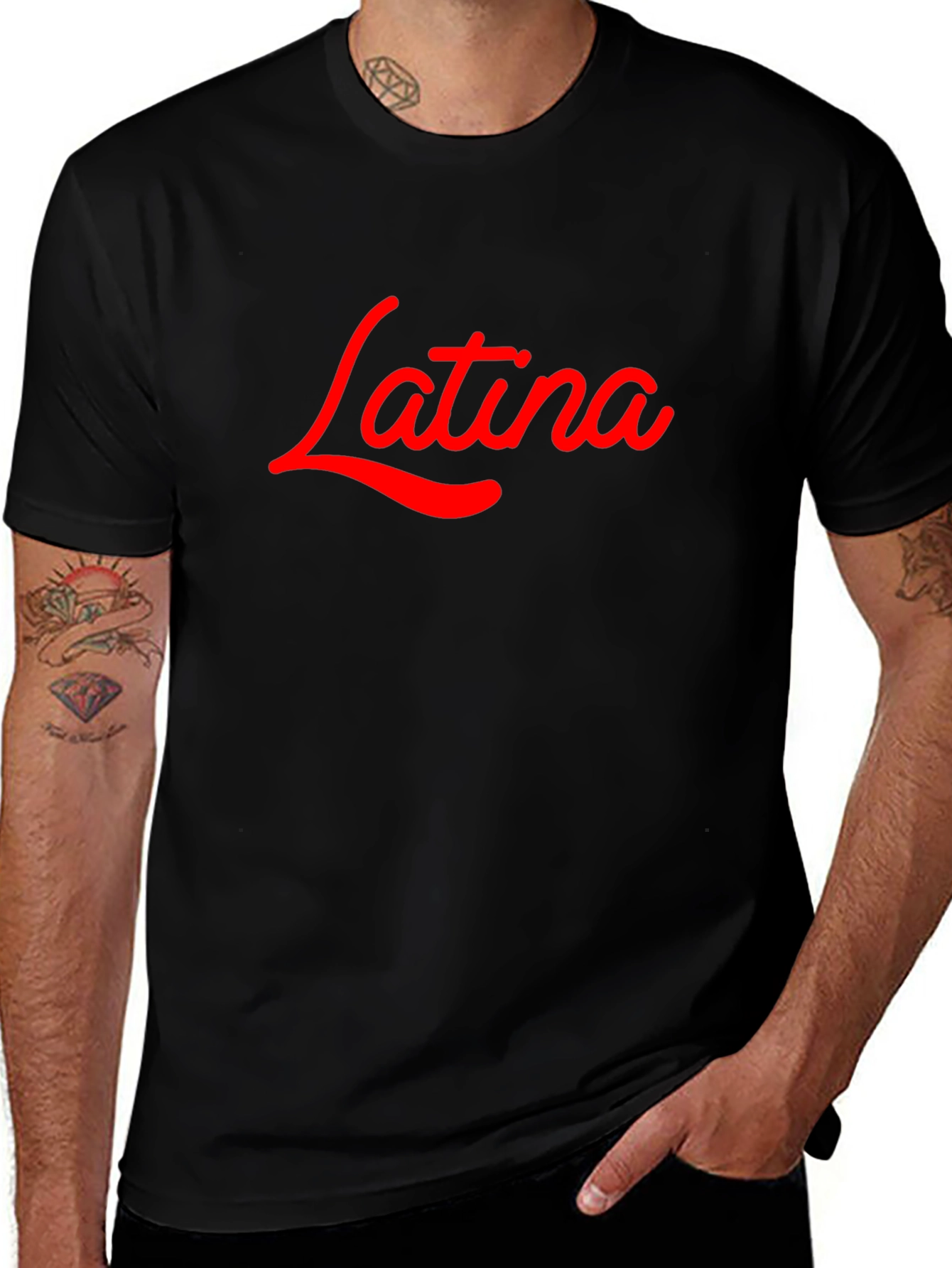 Latina Script Tee - Bold Red Design on Black