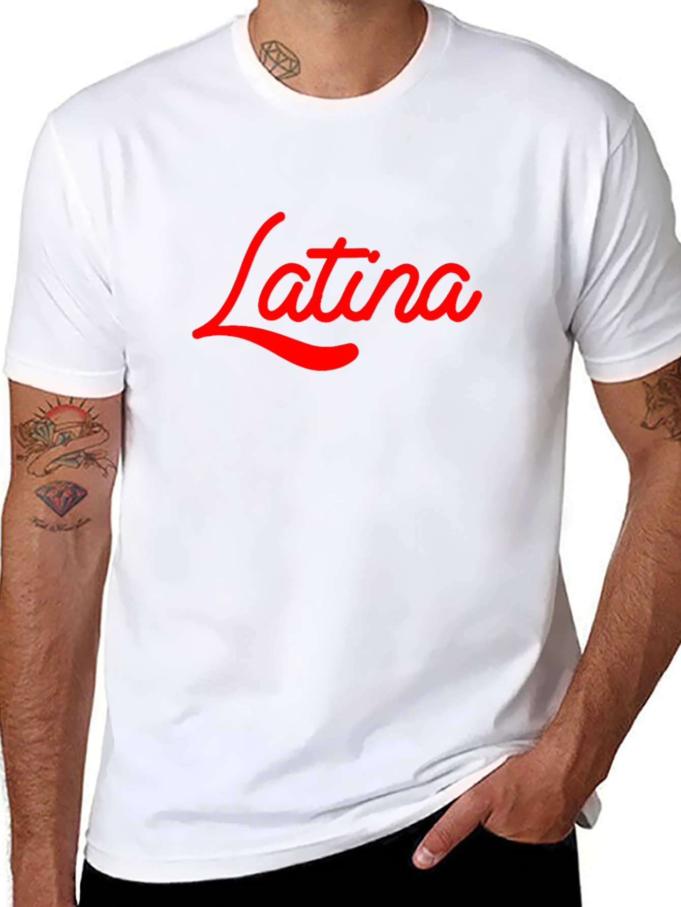 Latina Script Tee - Bold Red Design on Black
