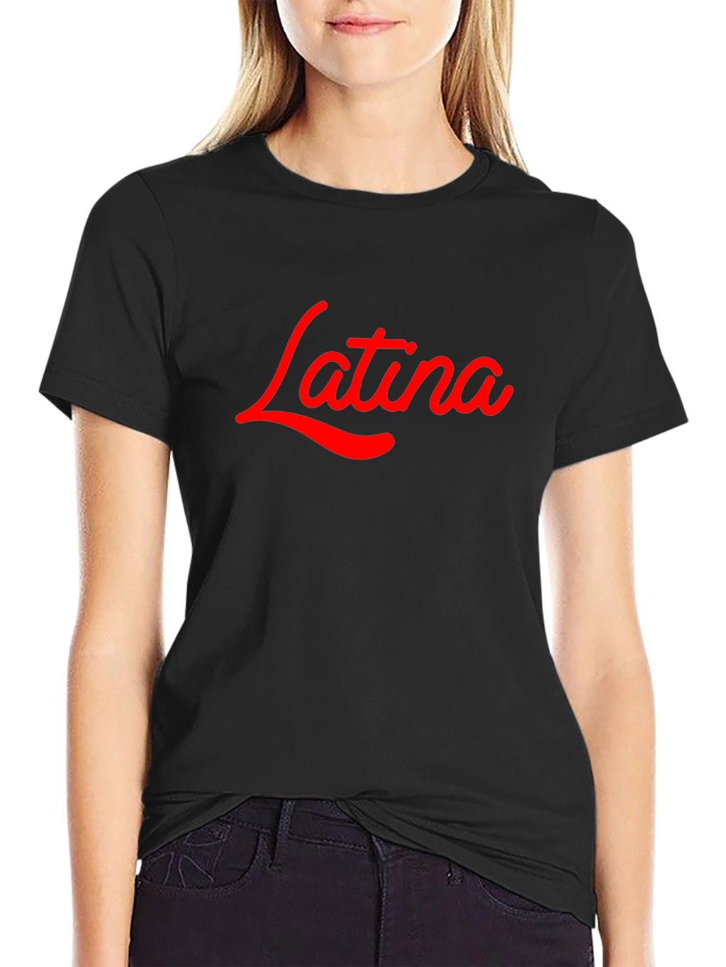 Latina Script Tee - Bold Red Design on Black