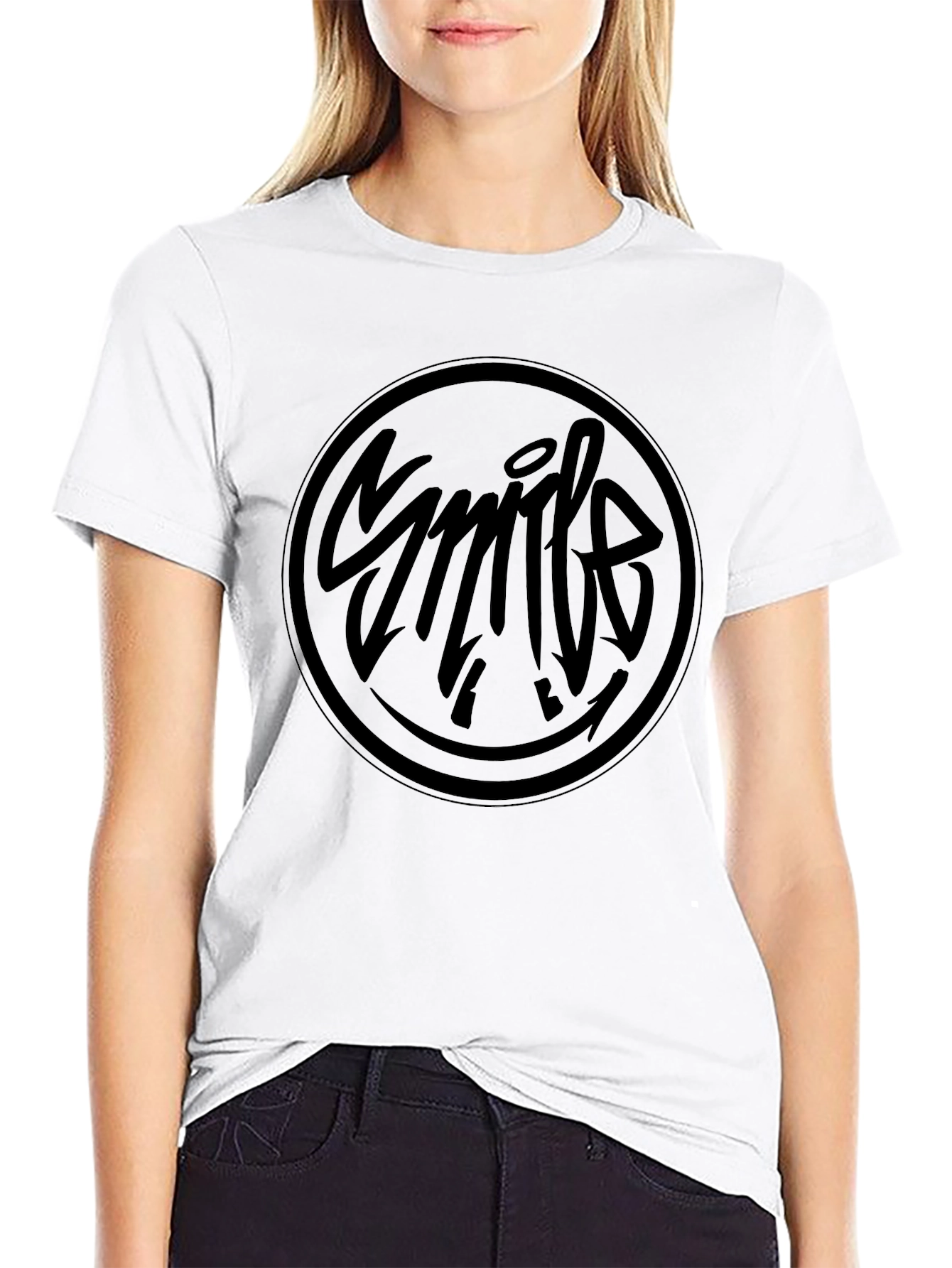 Mens Black Graphic T-Shirt - Smile Design