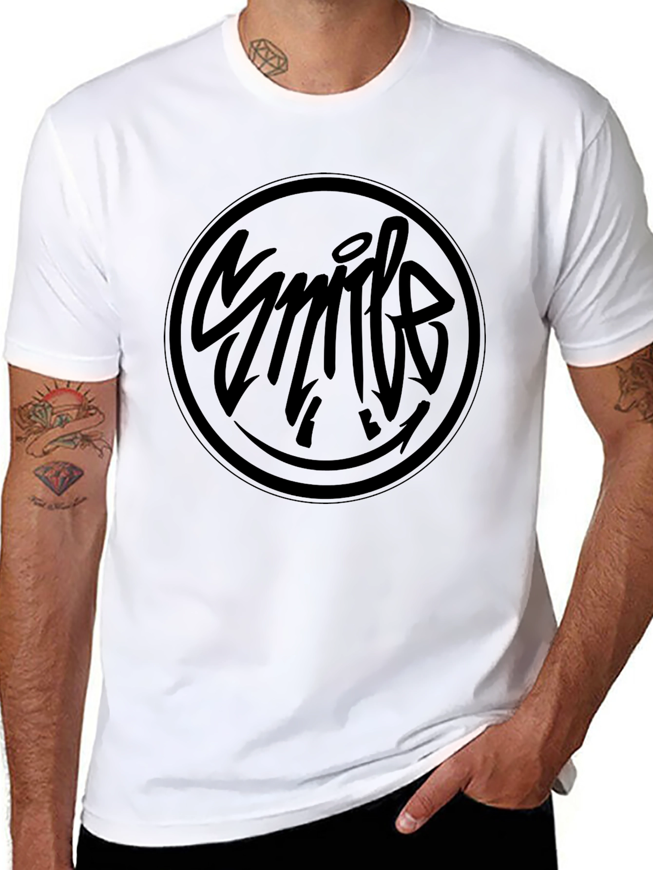 Mens Black Graphic T-Shirt - Smile Design