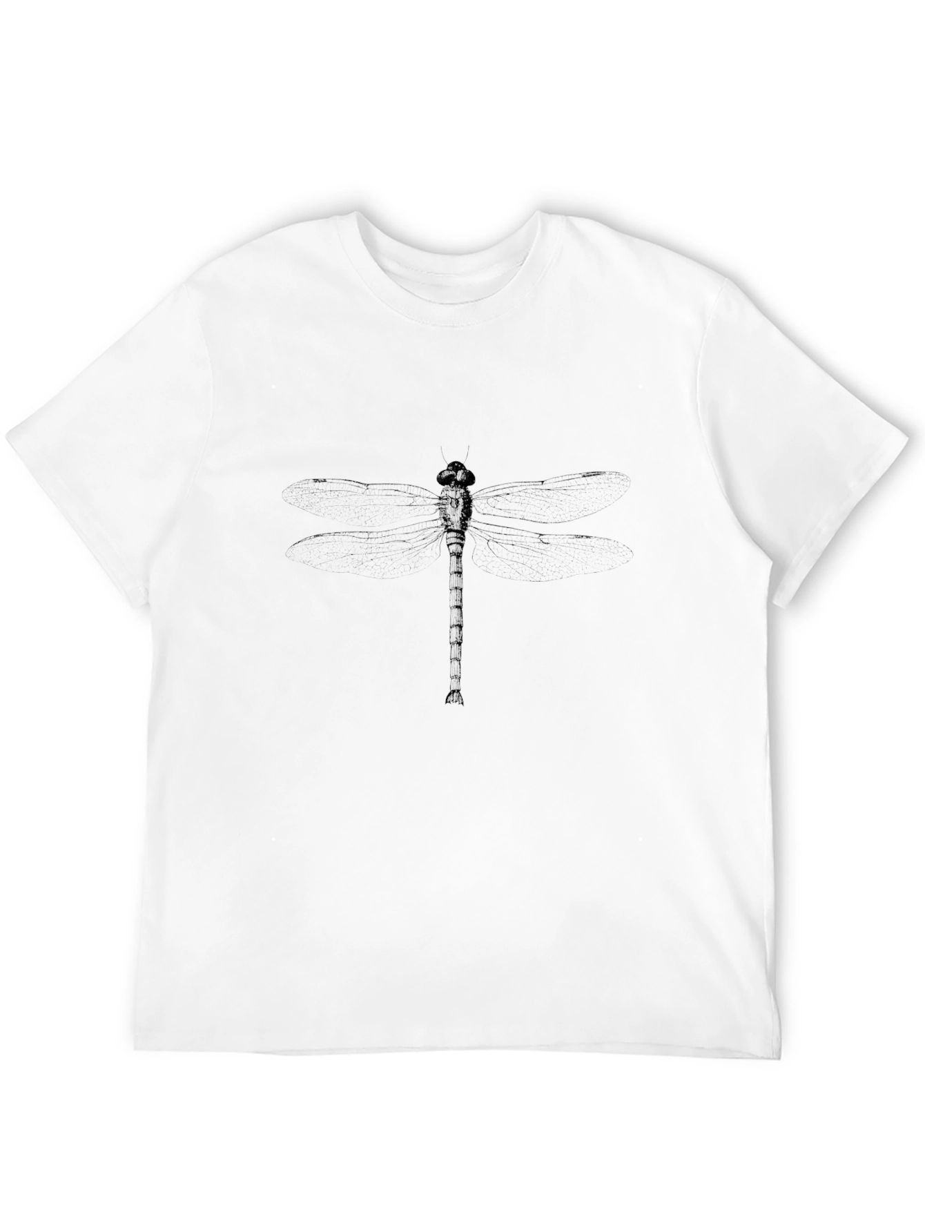 Mens Black Graphic Tee - Dragonfly Print Casual Shirt