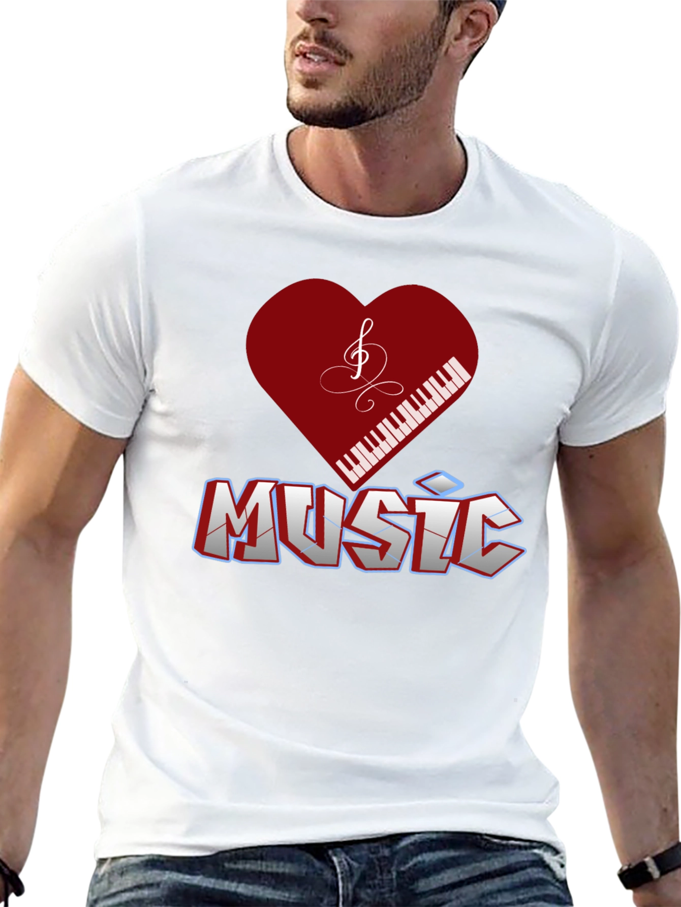 Music Lover T-Shirt - Piano Heart Design