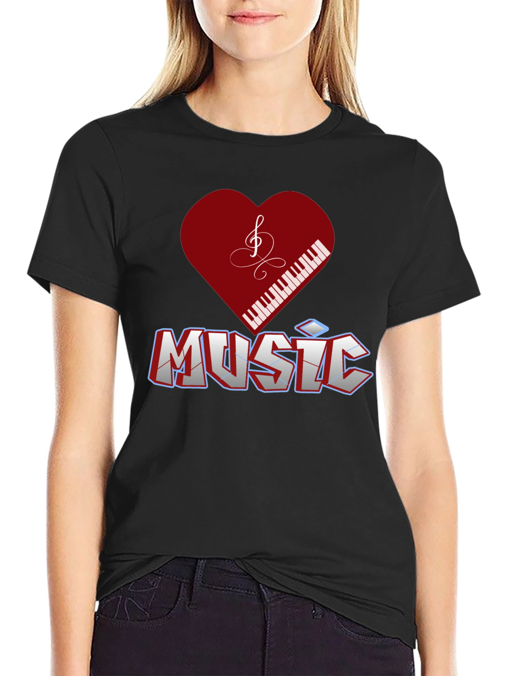 Music Lover T-Shirt - Piano Heart Design