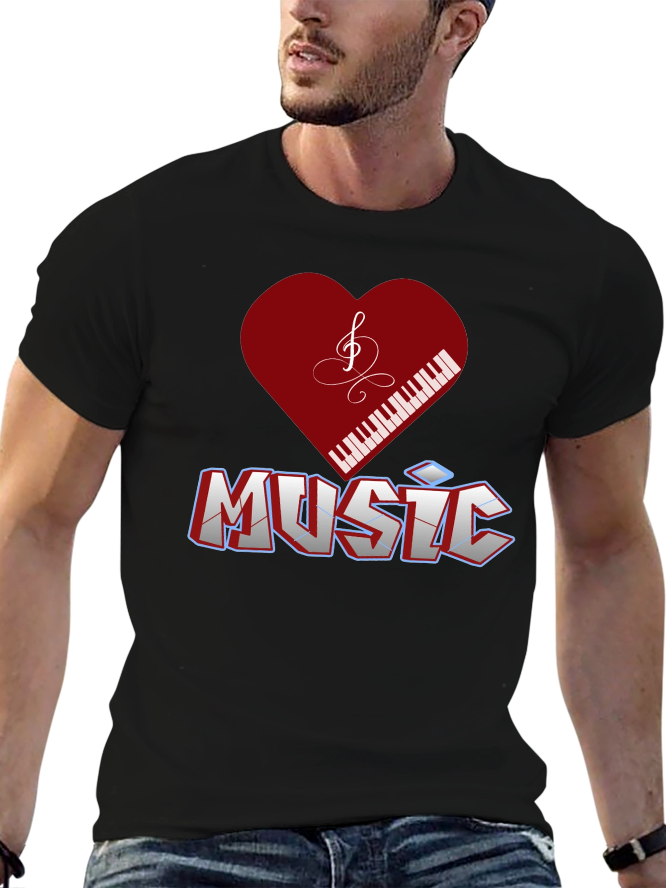 Music Lover T-Shirt - Piano Heart Design